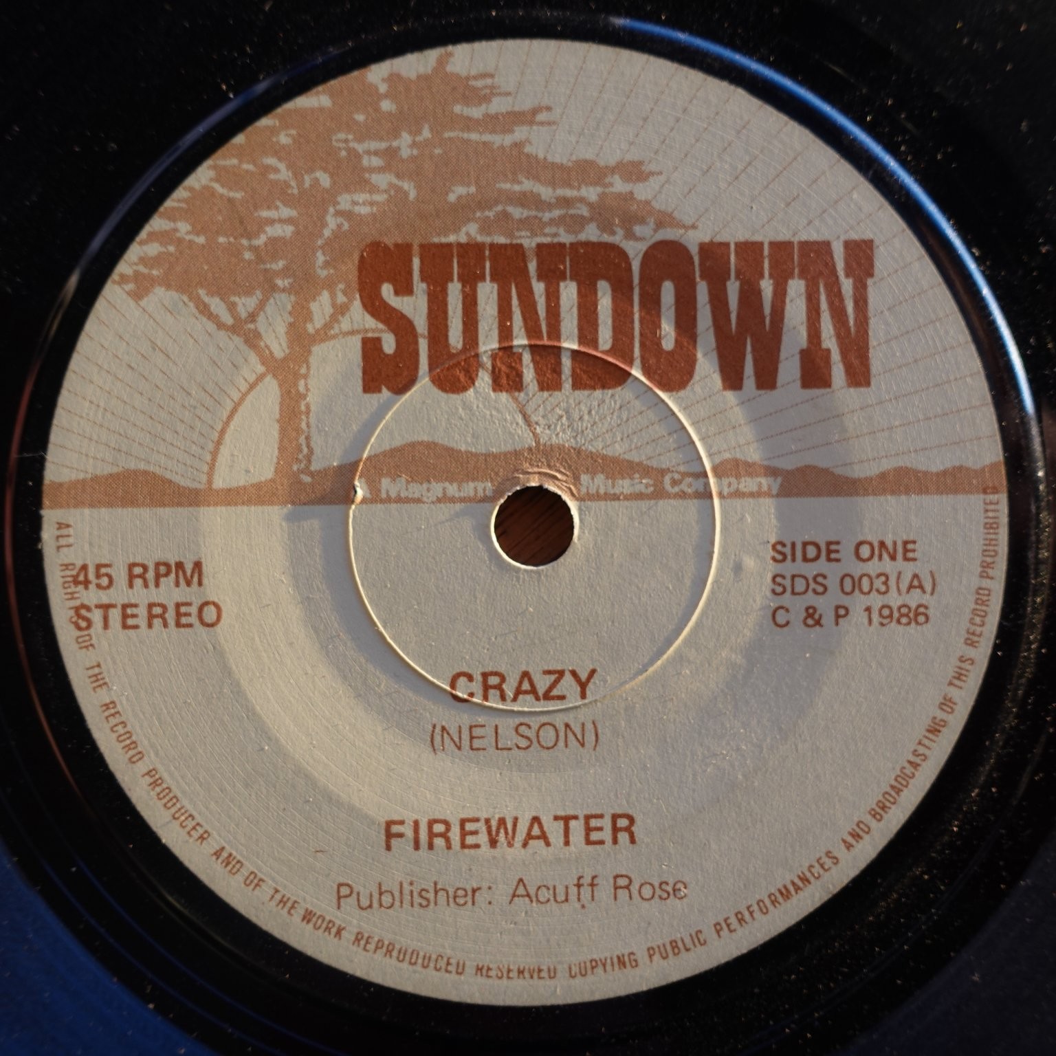 Firewater – Crazy / Saving Up My Nights 7″ Single Record 1986 Sundown Country