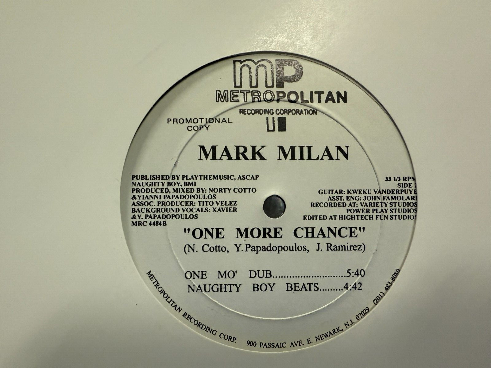 Mark Milan One More Chance 12″ 1992 METROPOLITAN MRC4484 DJ PROMO FREESTYLE