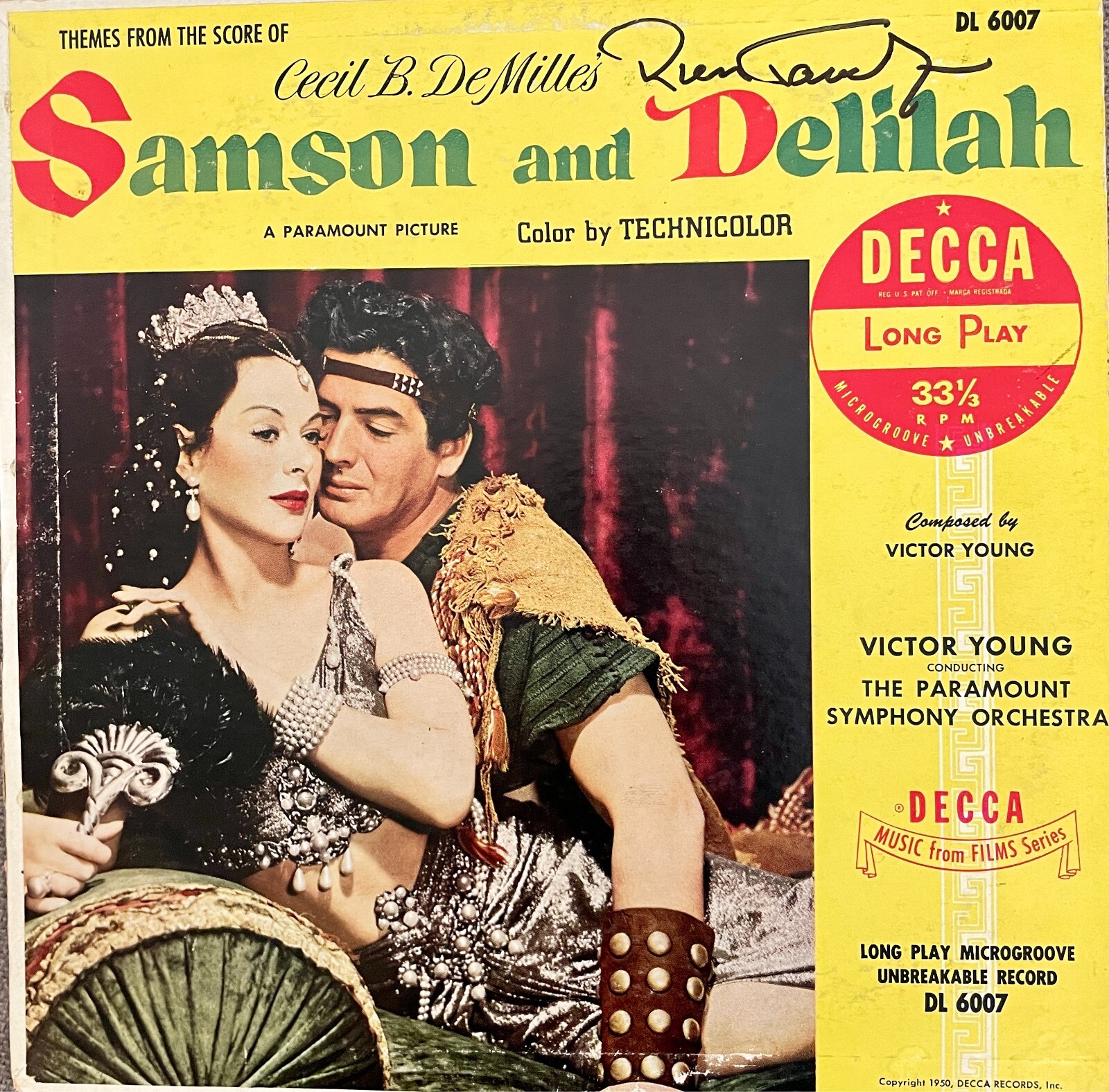 RUSS TAMBLYN SIGNED “SAMSON & DELILAH” SOUNDTRACK LP (G+) w/COA!