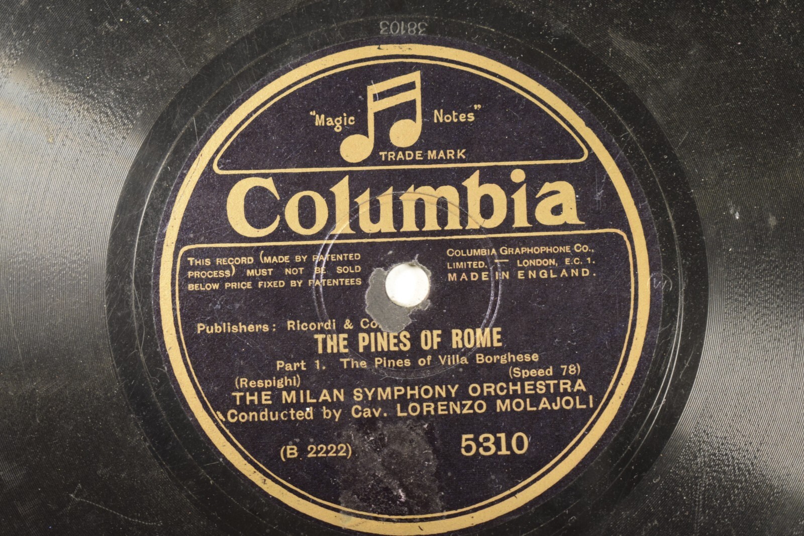 Milan Symphony Orch. – 78 RPM Columbia UK Press – The Pines Of Rome L35