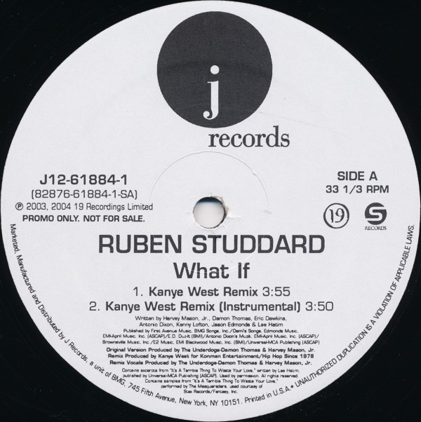 Ruben Studdard, What If (Kanye West Remix), (12″, Promo), VG+, 4141834752