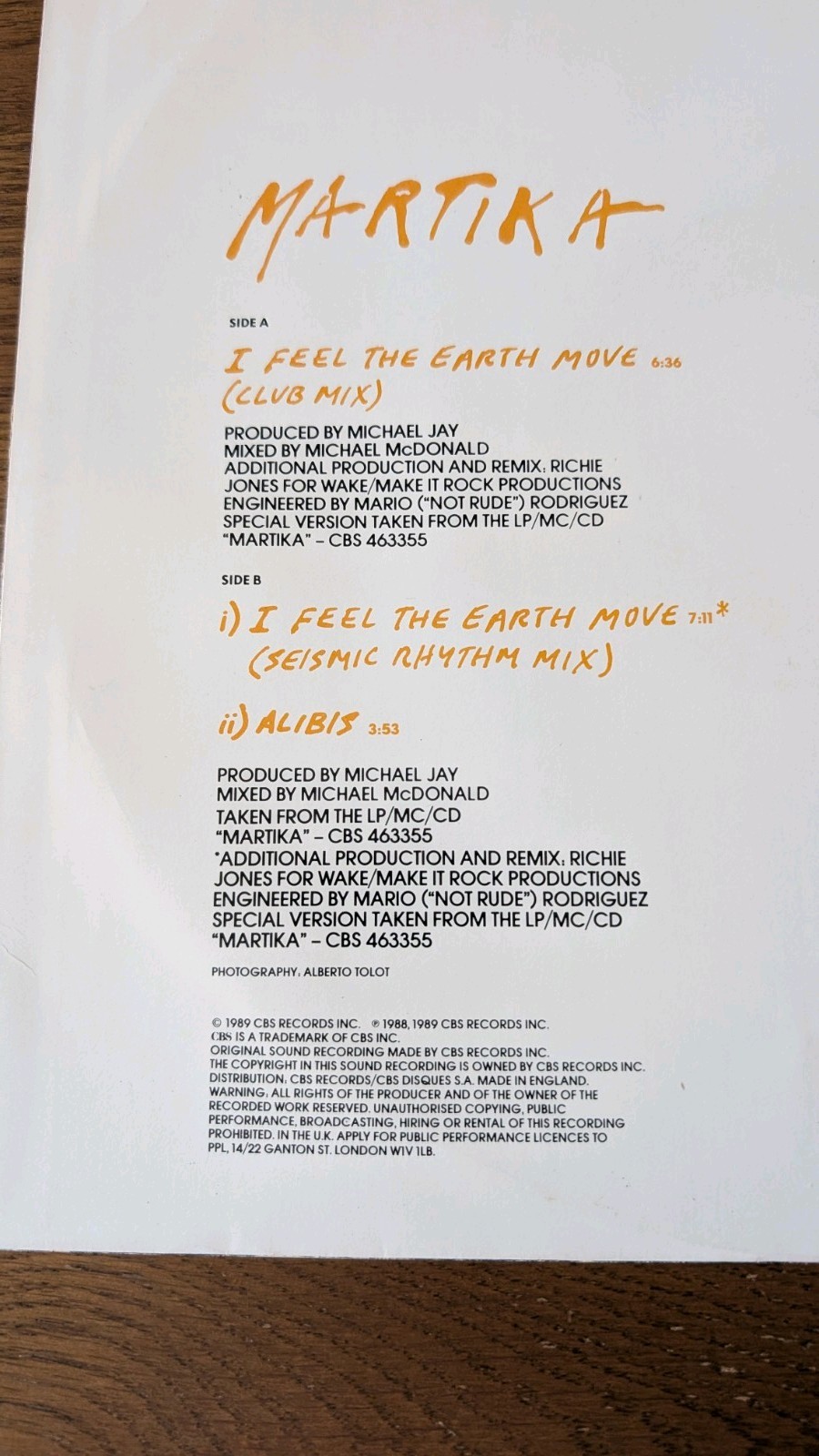 Martika, I Feel The Earth Move 12 inch single vgc+ play tested vinyl