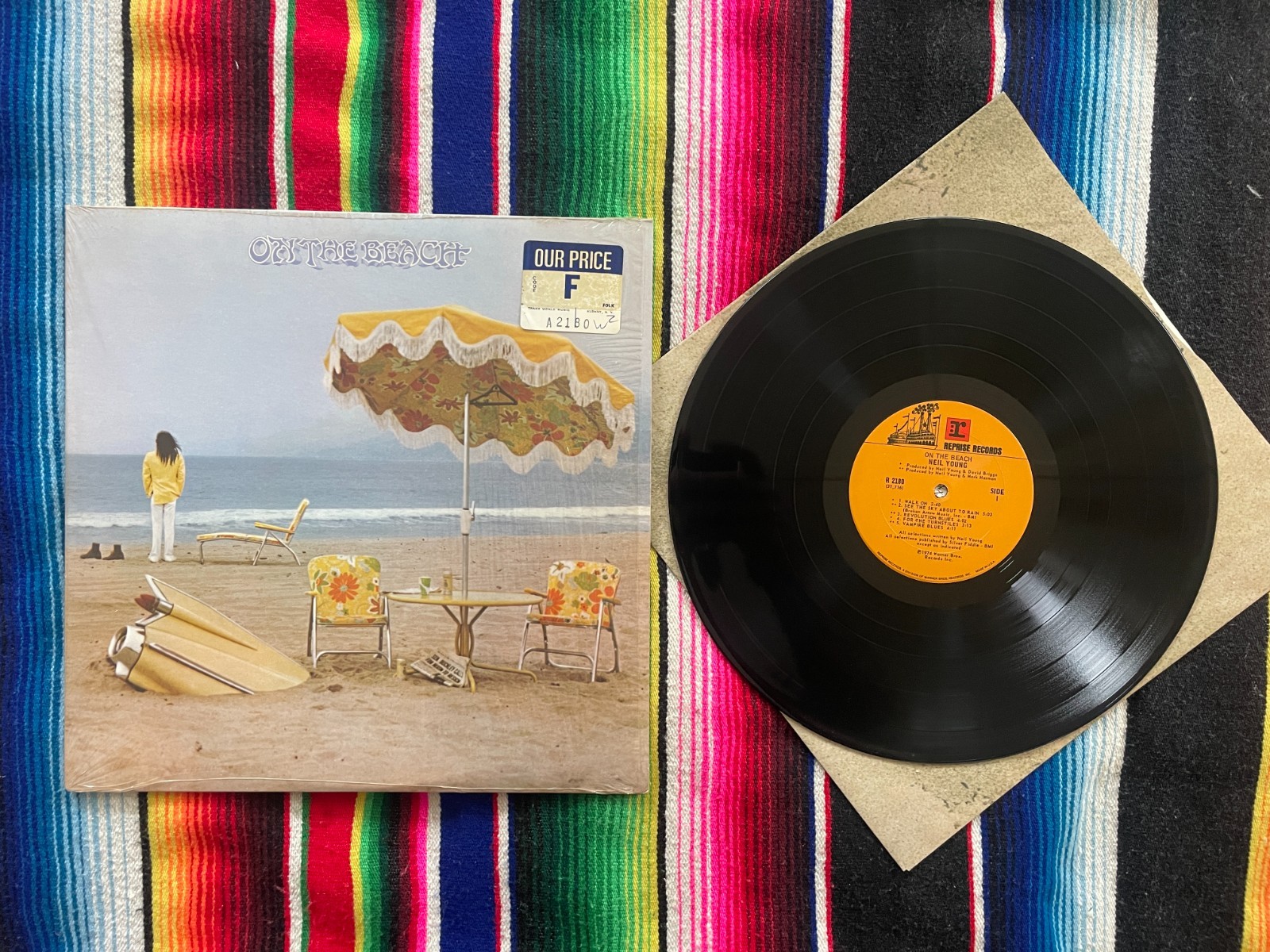 Neil Young On The Beach VG++ SHRINK Vinyl Record
