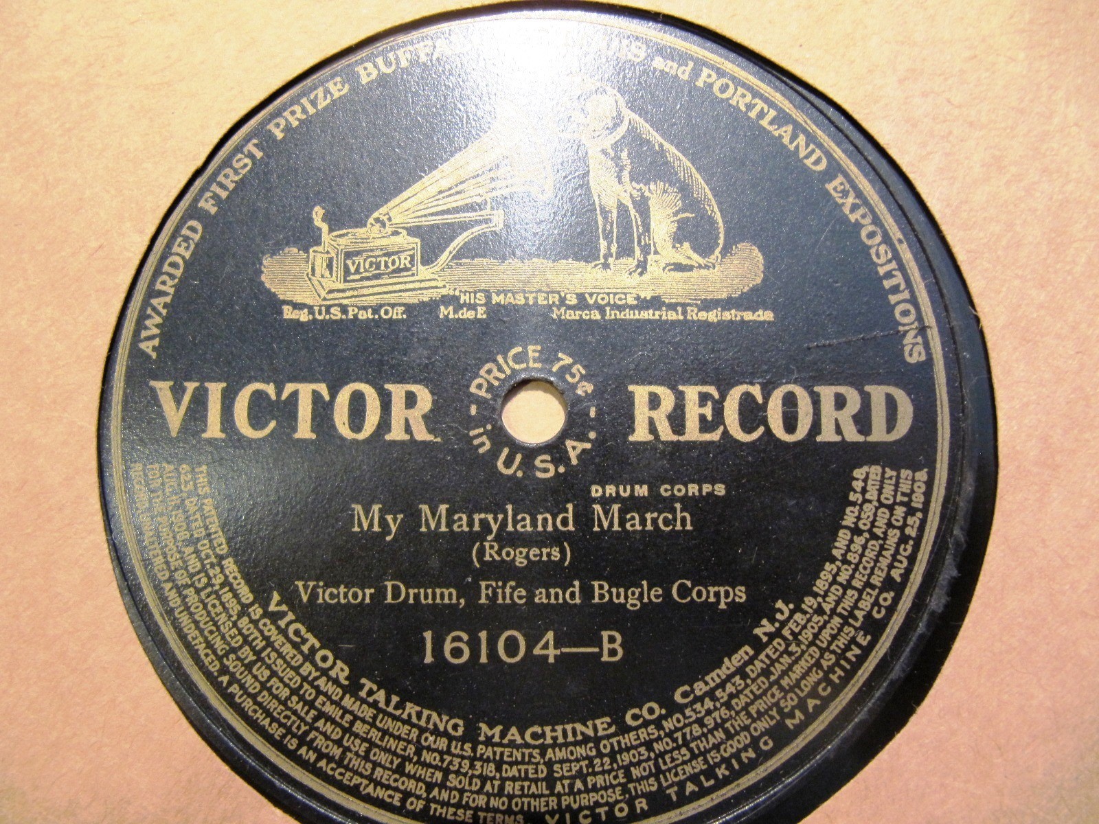 1906 VICTOR DRUM FIFE BUGLE Corps MY MARYLAND Haydn Qrt Gwine back Dixie 16104