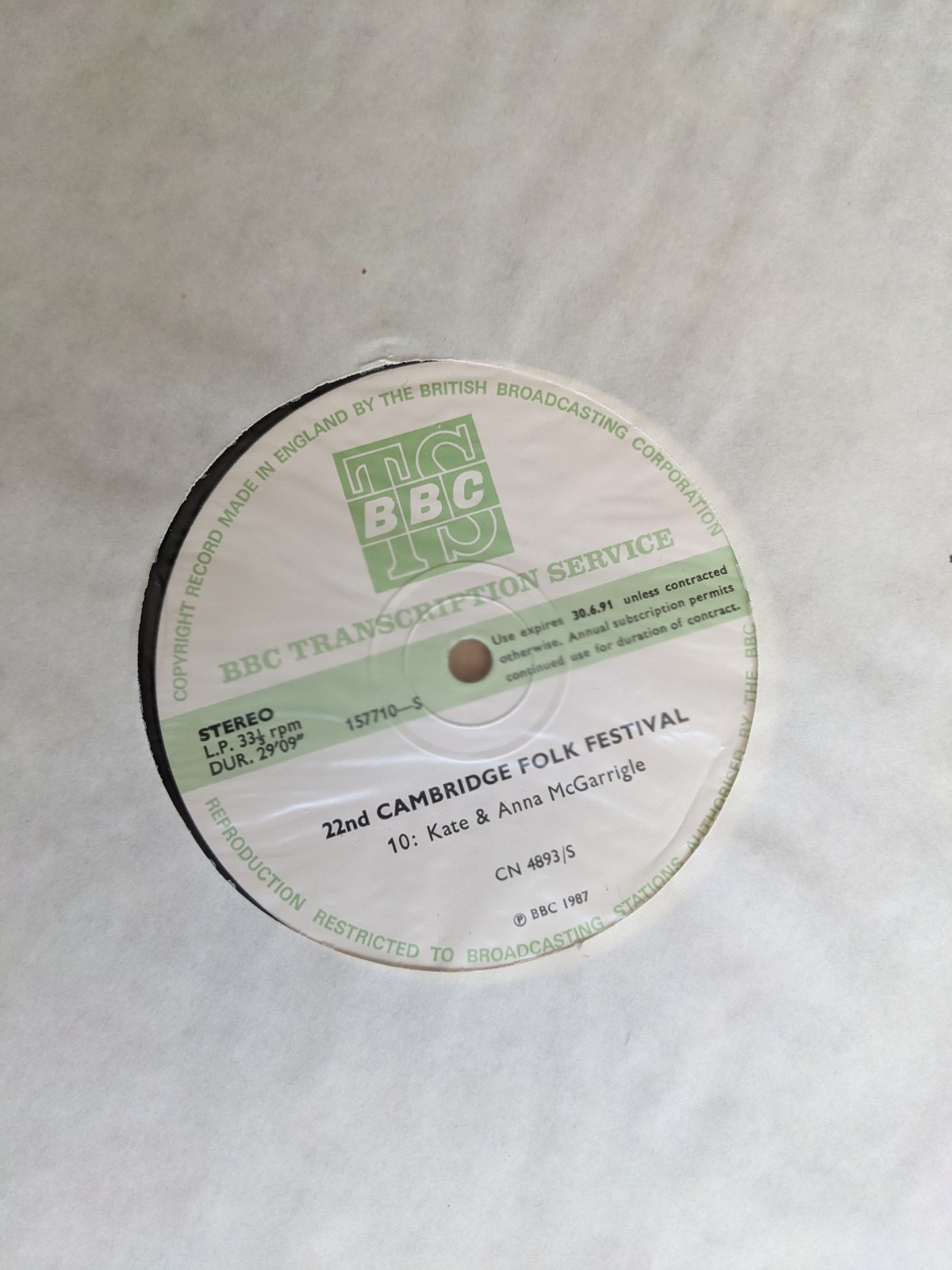 Kate & Anna McGarrigle Rare BBC Transcription Service Vinyl. Cambridge Folk Fest