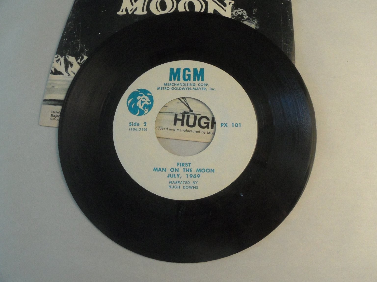 Hugh Downs – First Man On Moon 7″ Single 1969 Commemorative MGM Spoken Word 45