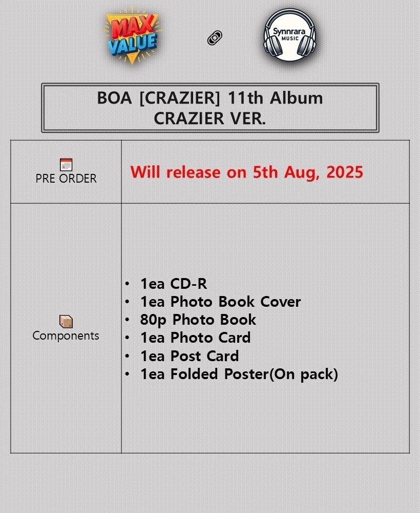 BOA [CRAZIER] 11th Album CRAZIER Ver./ CD+Cover+Photo Book+Post Card+Card+Poster