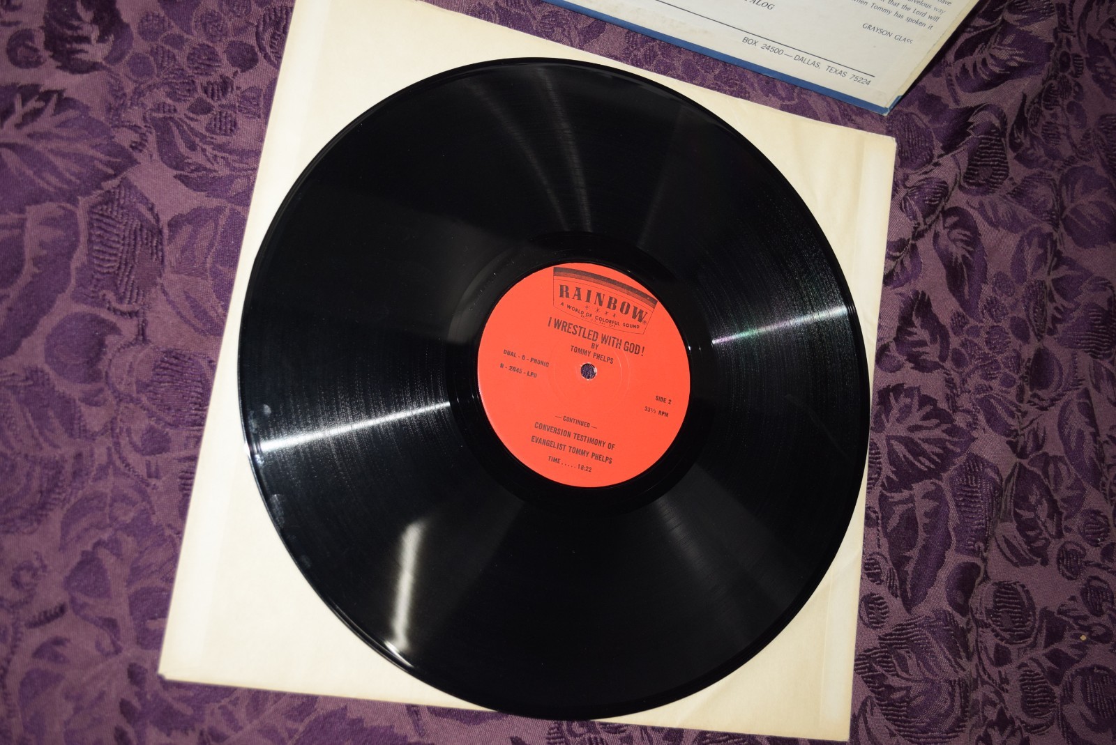 TOMMY PHELPS I Wrestled With God RAINBOW Xian Spoken Word SIGNED VG+/VG+