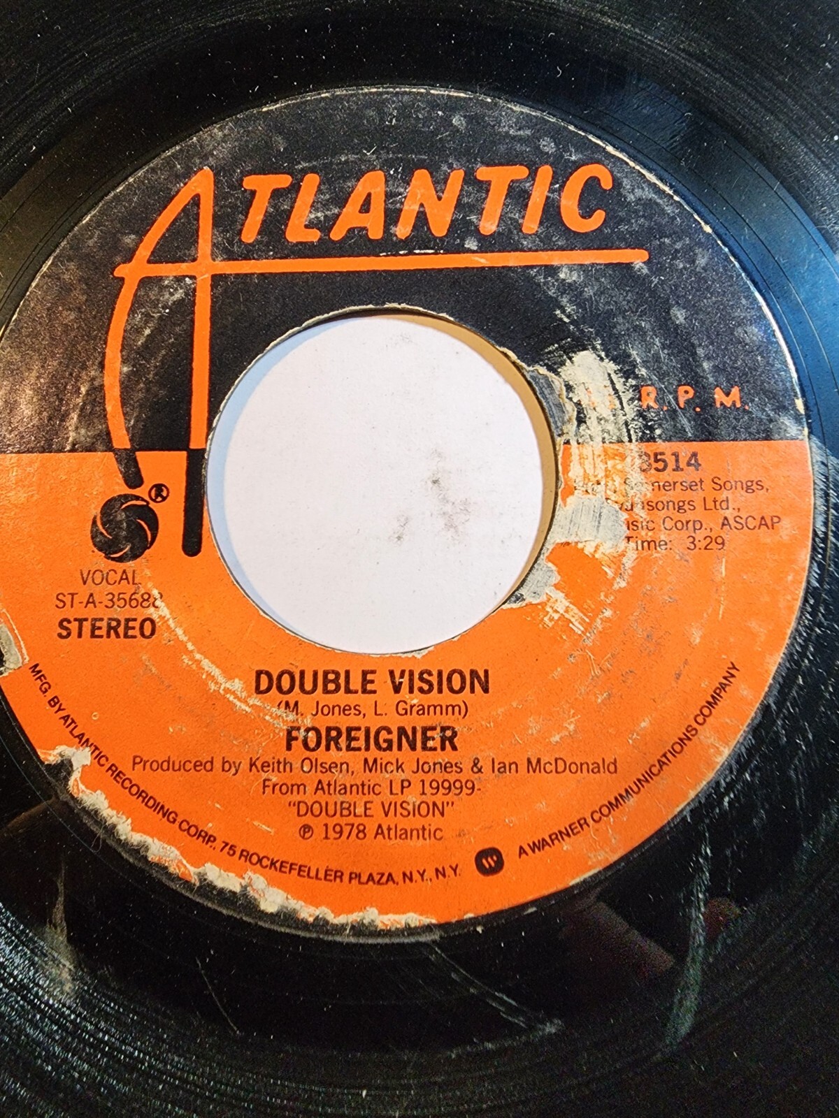 Foreigner – “Double Vision” ATLANTIC RECORDS 3514 GOOD/Fair F236