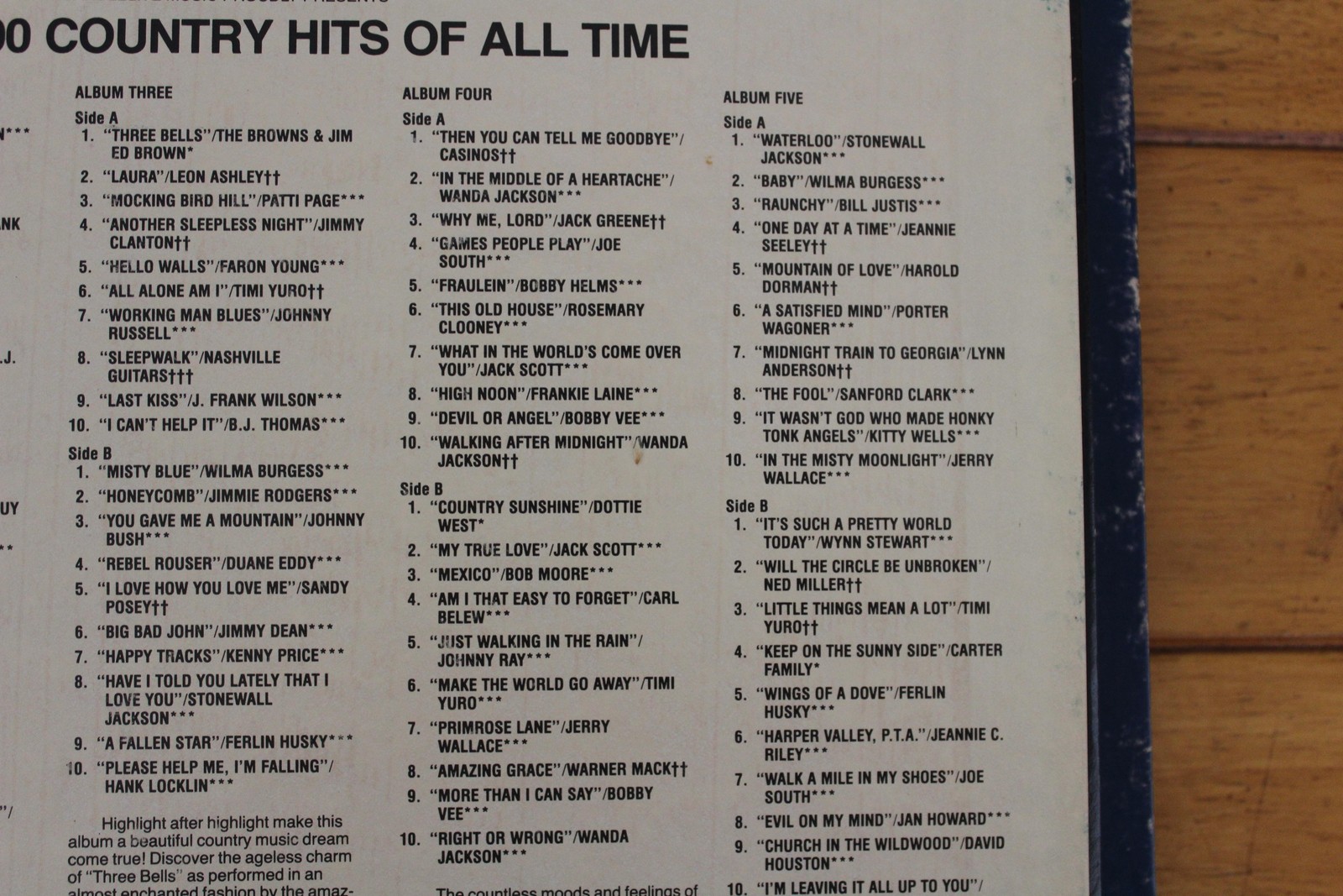 Vintage Top 100 Country Hits Of All Time 5LP Blue 12″ Box Set Candlelite