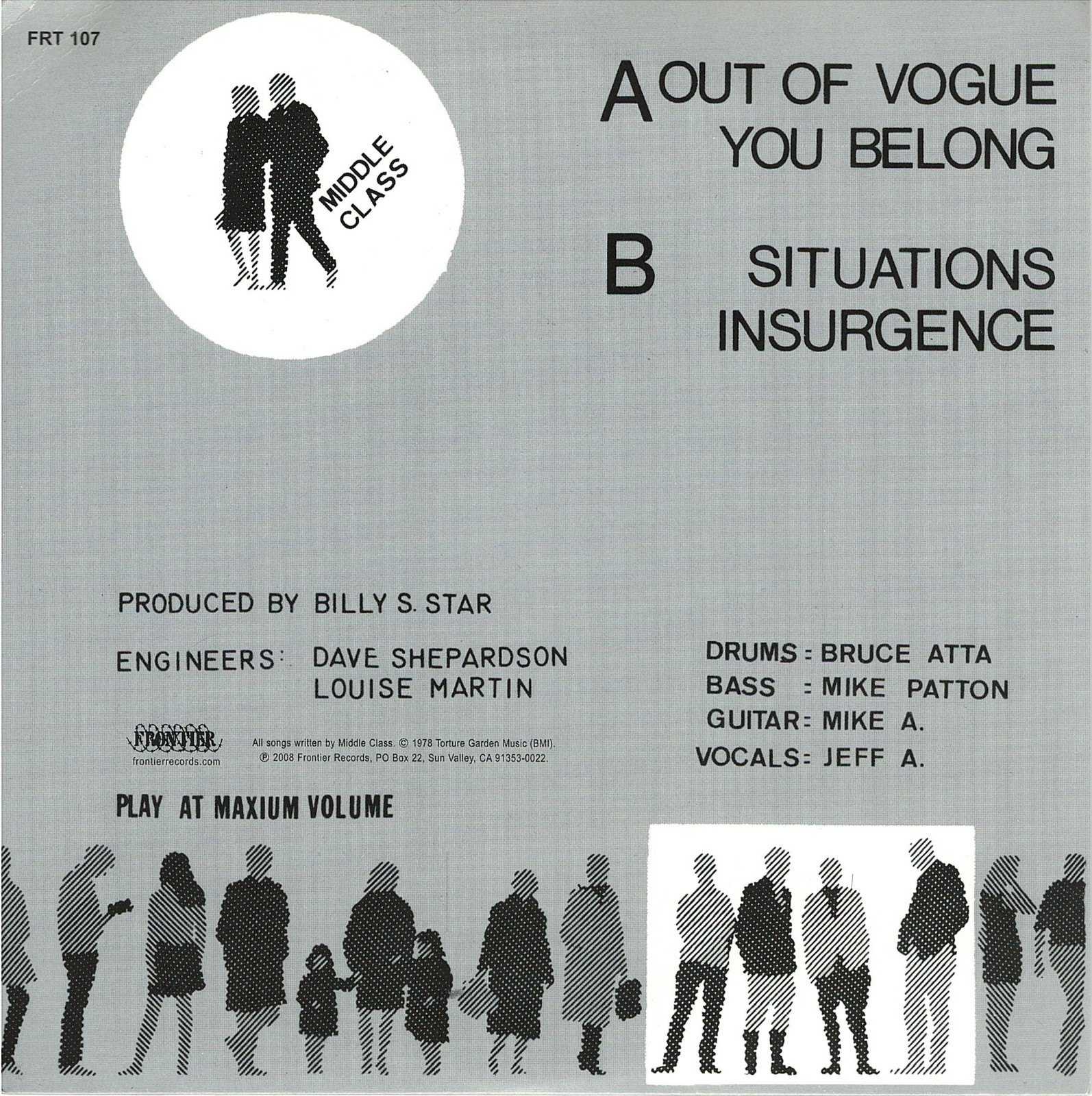 The Middle Class – Out Of Vogue 7″ EP 2008 Frontier Reissue Blue Vinyl Hardcore