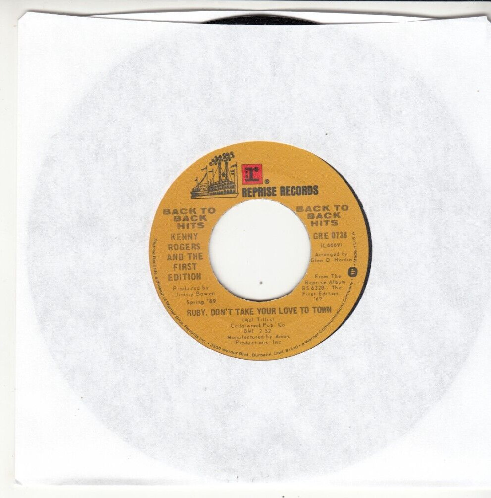 KENNY ROGERS/FIRST EDITION – RUBY, DON’T TAKE YOUR LOVE TO TOWN- MINT REISSUE 45