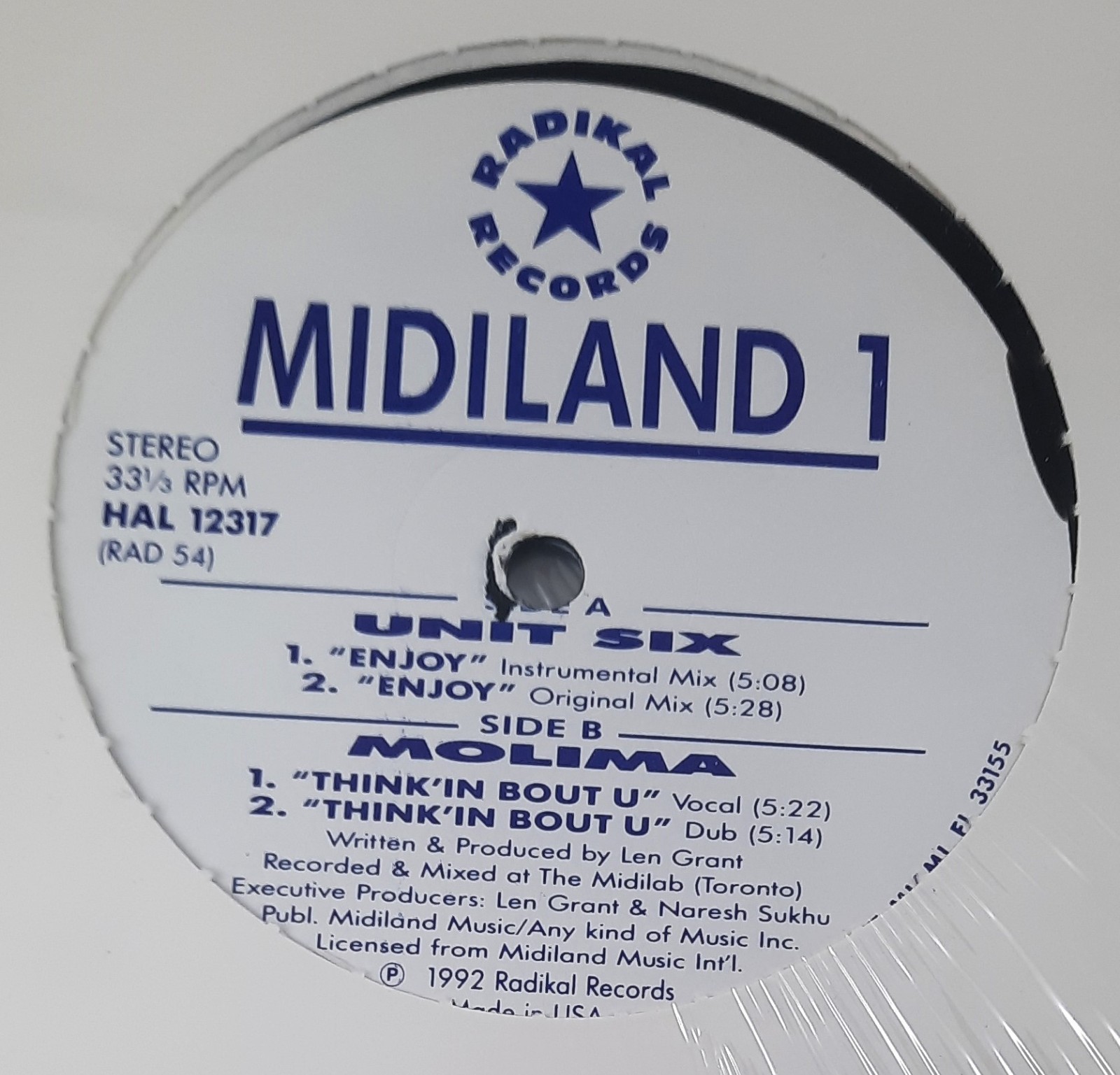 12″ Unit Six Molima Midiland 1 – 1992 Radikal HAL 12317 New Factory Sealed