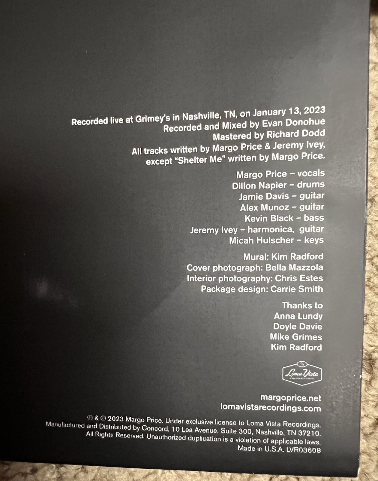 Margo Price Strays Live At Grimey’s Sangria Marble Vinyl RSD 2023 Loma Vista