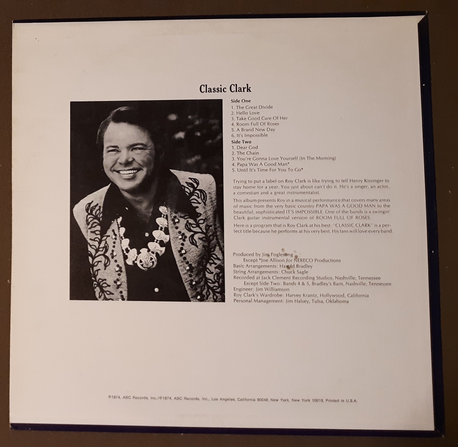 Roy Clark Classic Clark by ABC DOT Records 33rpm VINYL LP RECORD 1974