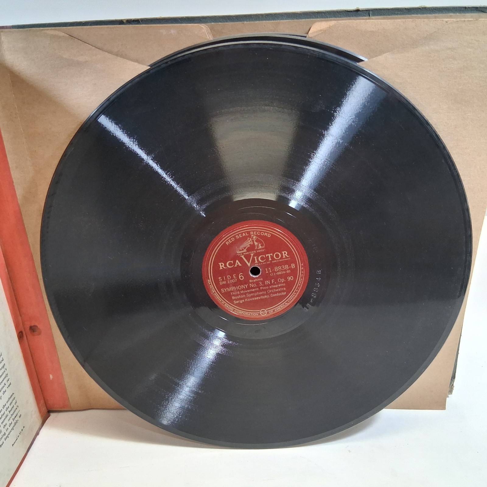 Brahms Symphony No 3 In F, Op.90 Record Vinyl 78RPM 12″ LP DM1007 Koussevitzky