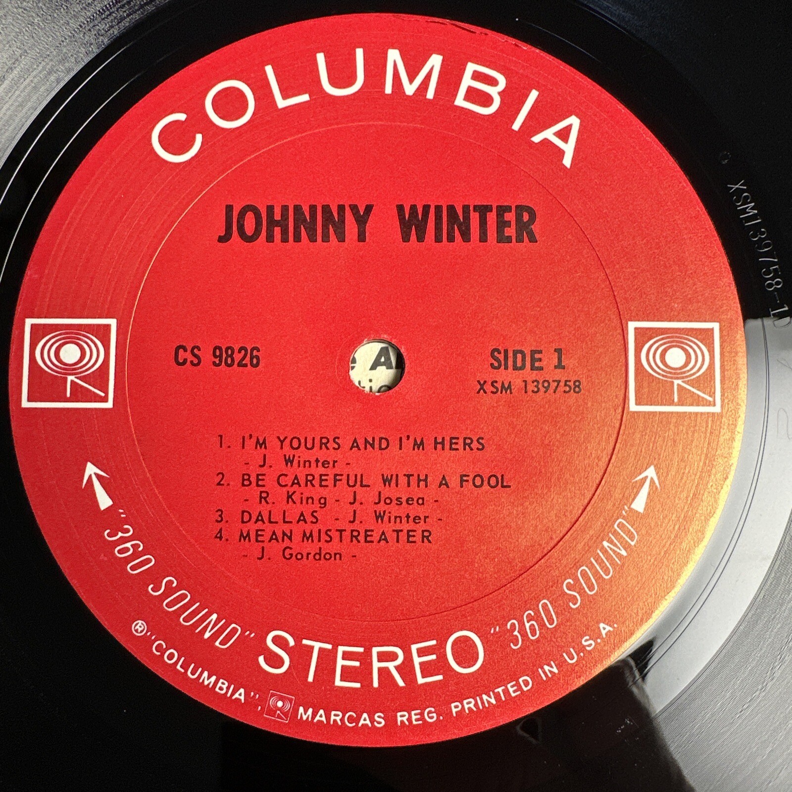 Johnny Winter Self Titled Columbia 2 Eye’s CS 9826 Stereo 360 Sound VG ++ 1969