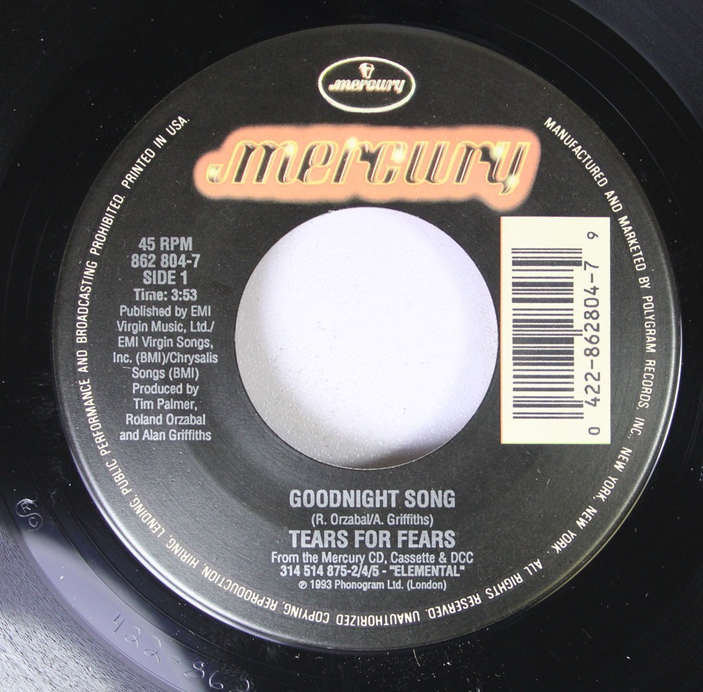 Pop Rock Unplayed 45 Tears For Fears – Goodnight Song / New Star On Mercury