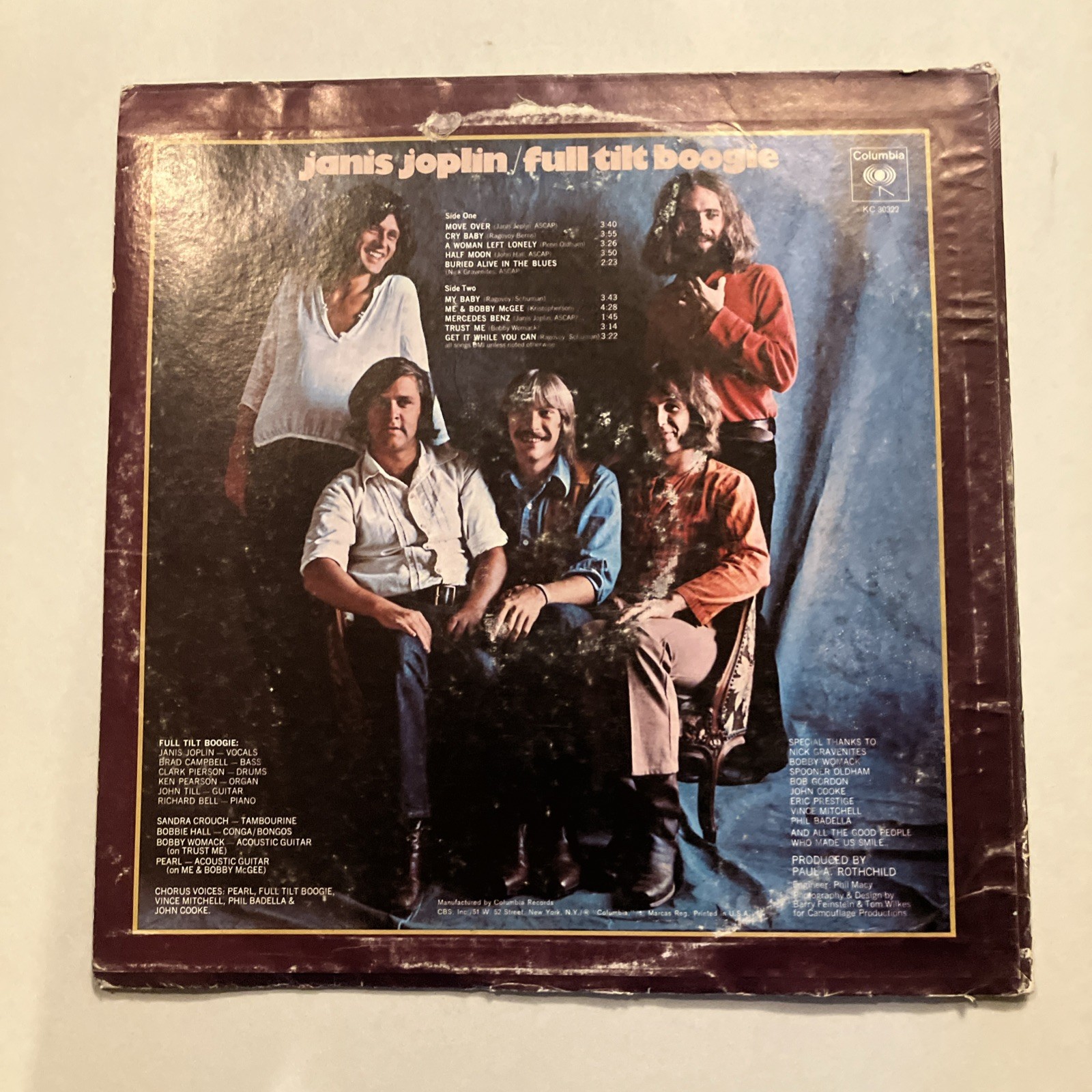 Janis Joplin Pearl Vinyl LP Columbia PC 30322 Full Tilt Boogie Vintage Record