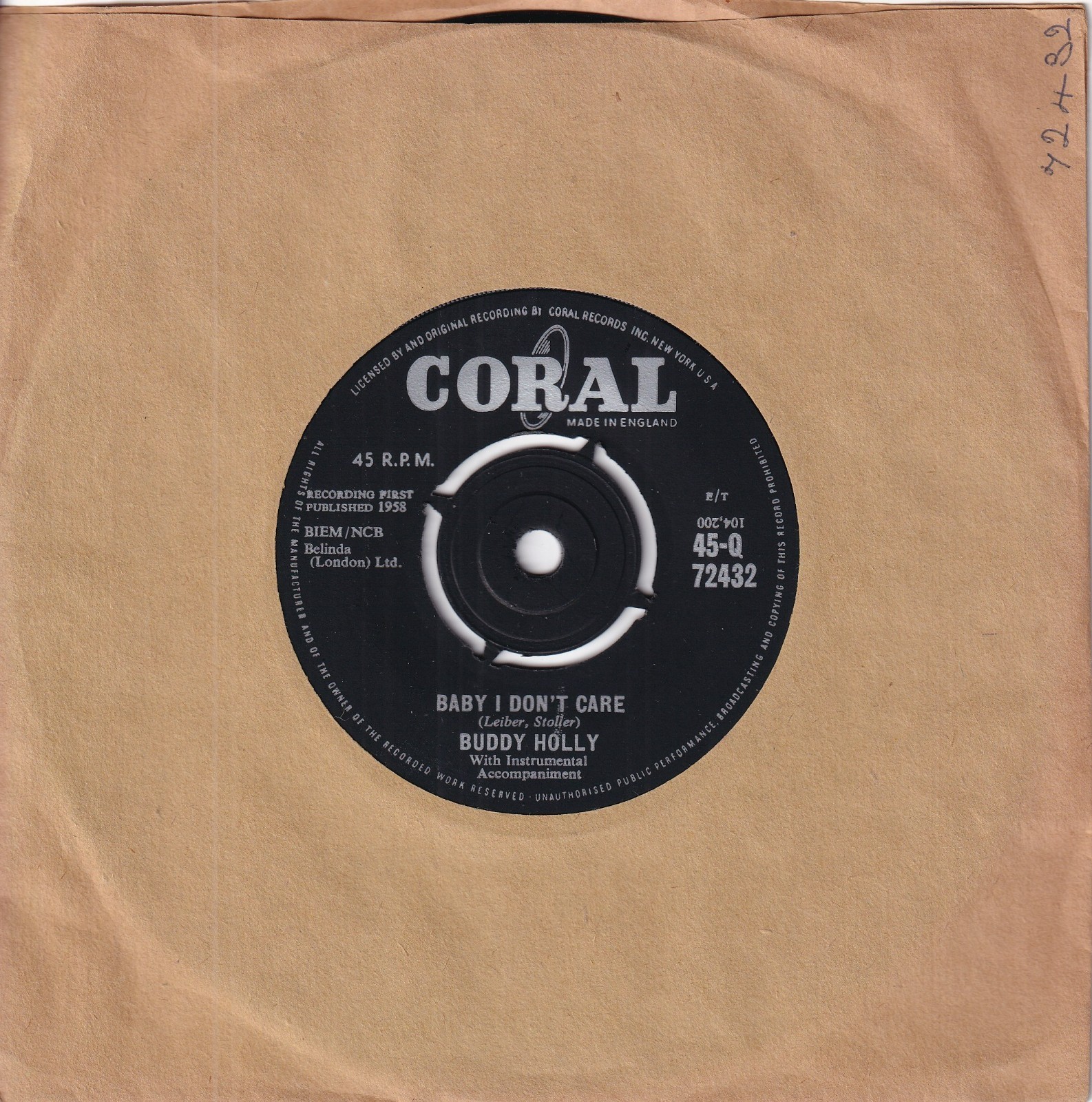 50s 60s Pop Rock N Roll BUDDY HOLLY baby i don’t care 1961 UK 7″ Vinyl 45 Mint