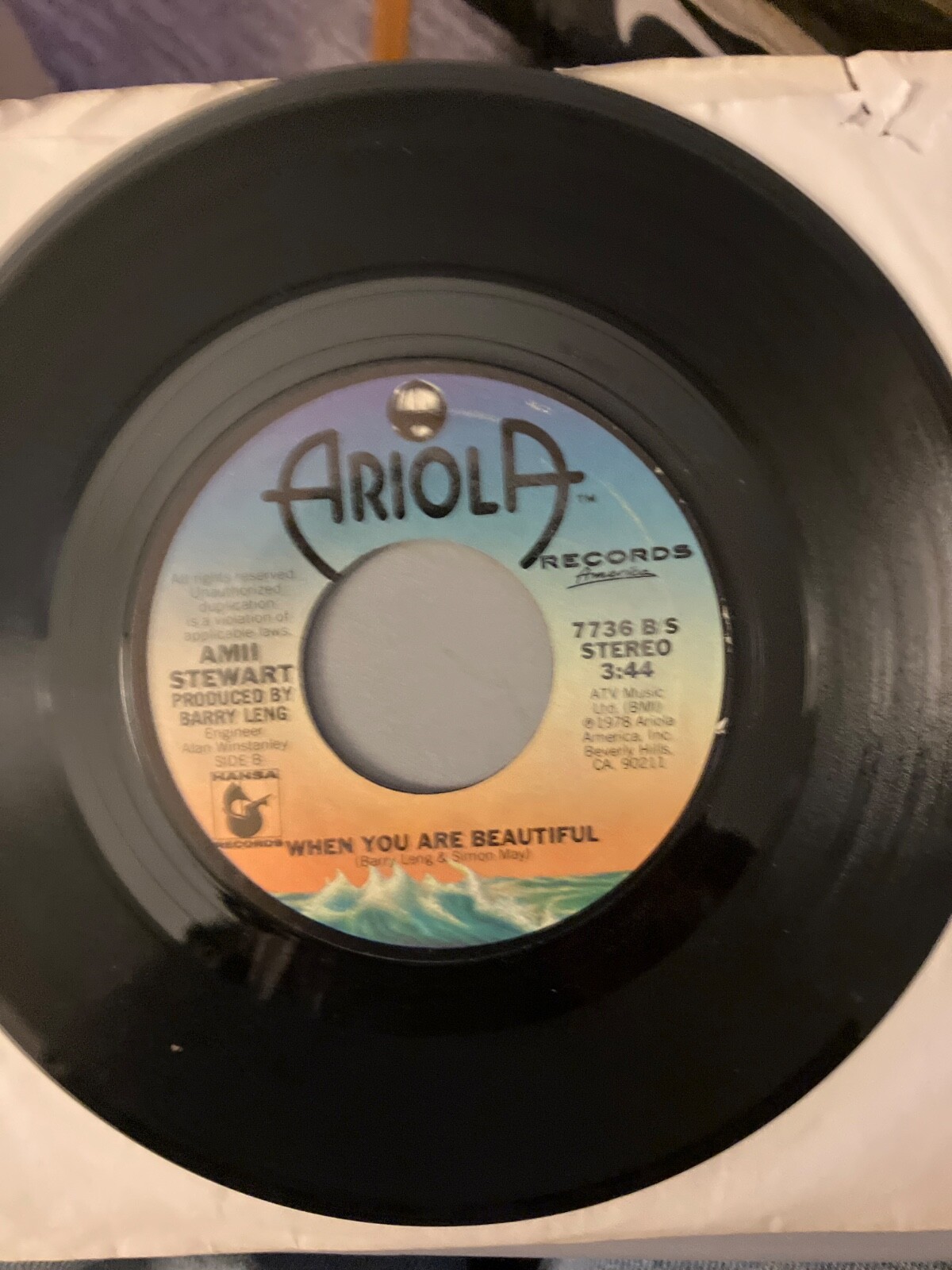 Amii Stewart, Knock On Wood/When You Are Beautiful 45 EX 1978 Ariola