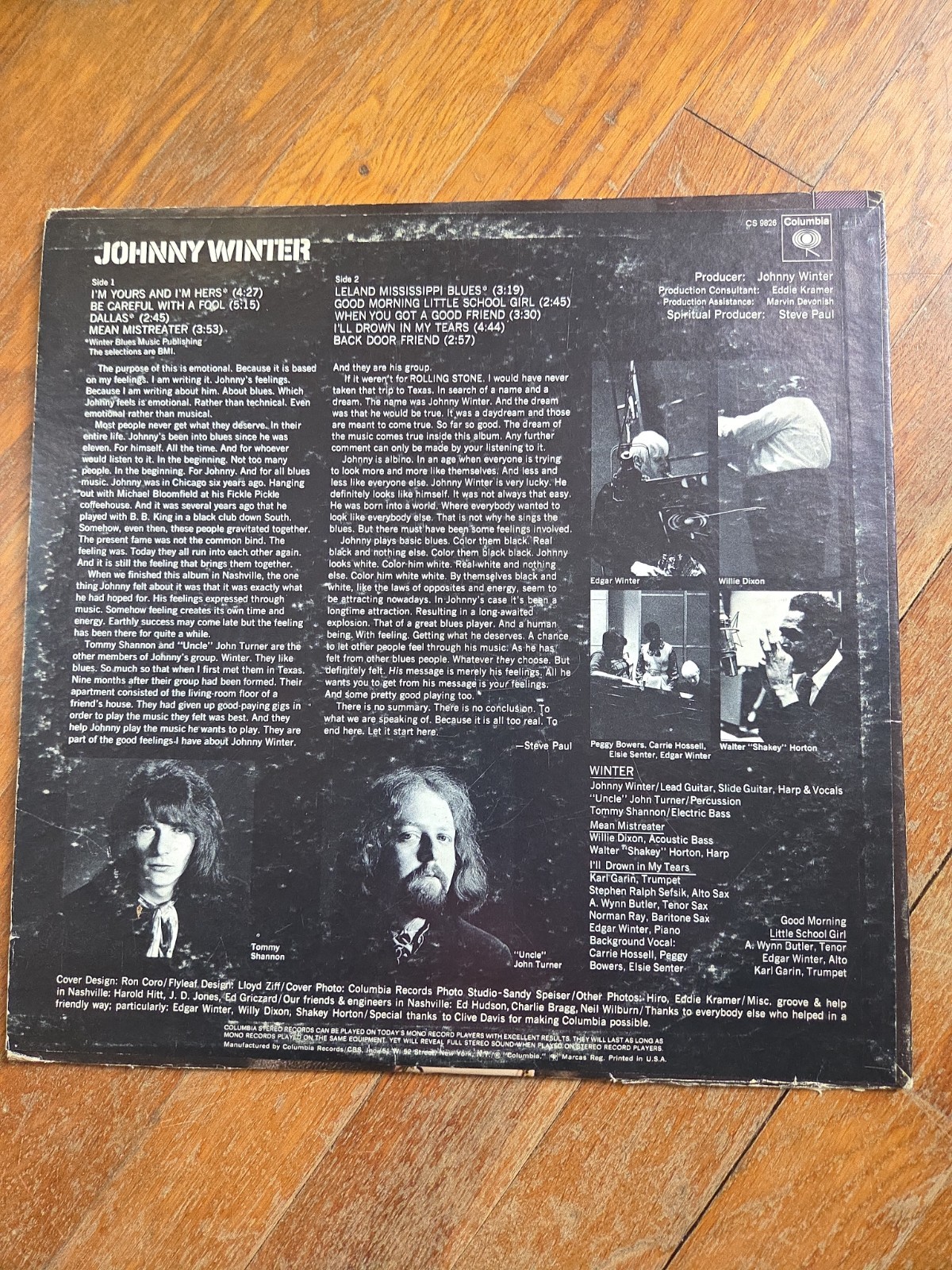 Johnny Winter: Self Titled Vinyl Record Album LP (Columbia, CS 9826, 1969) VG+