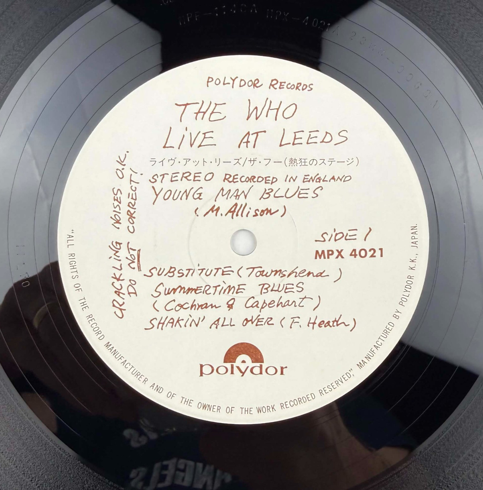 THE WHO Live at Leeds Audiophile Polydor Japan LP MPX-4021 vinyl record NM