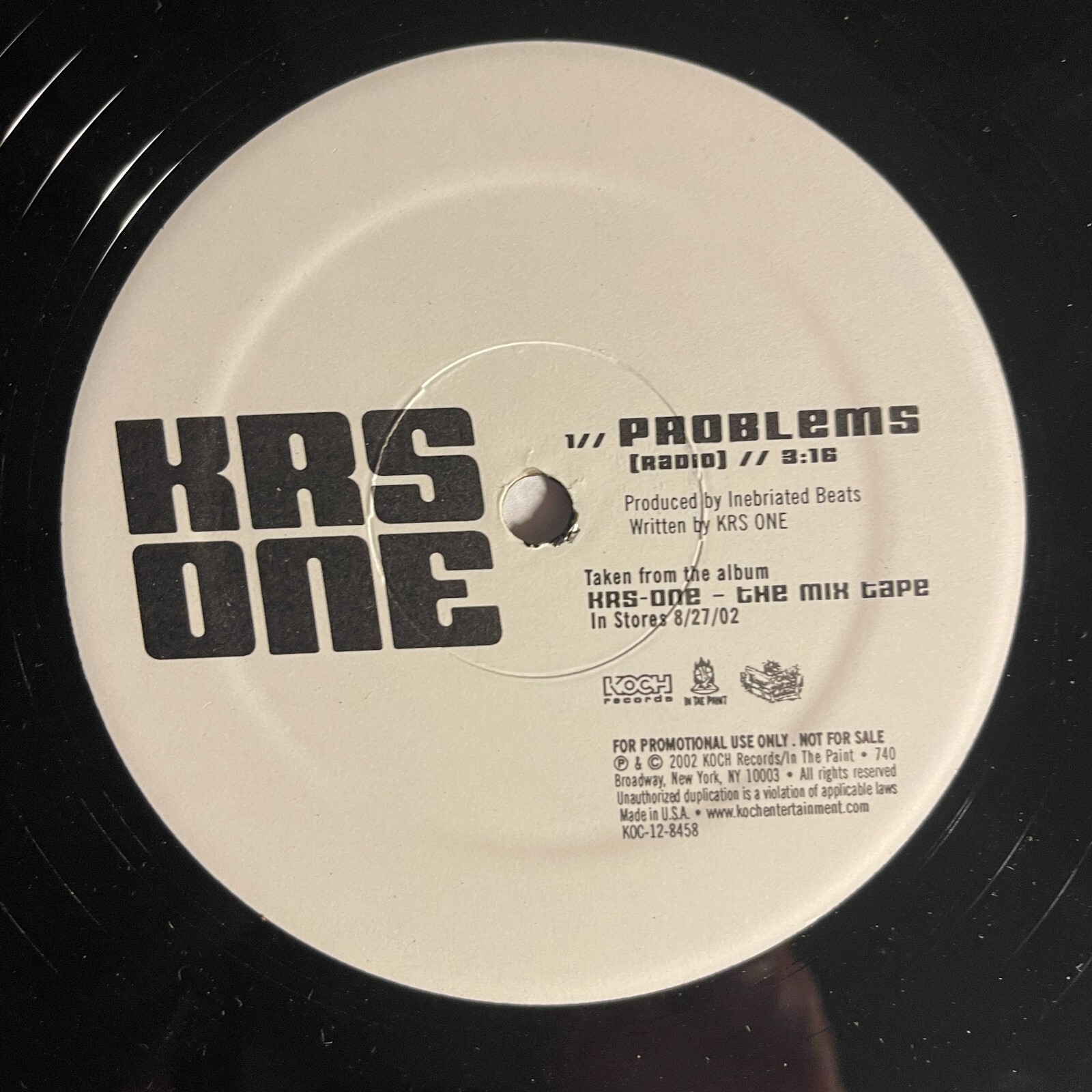 KRS ONE – Problems / Ova Here 12″ Vinyl 2002 Koch Records – KOC-12-8458