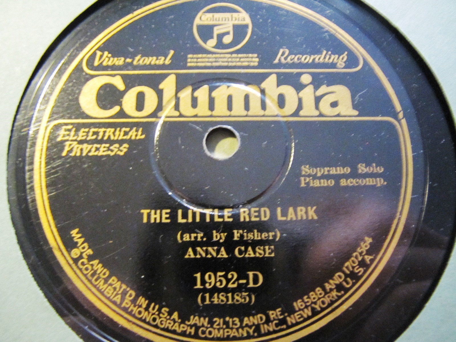 1929 ANNA CASE Columbia DOREEN / Little Red Lark Carroll Hollister Piano 1952-D
