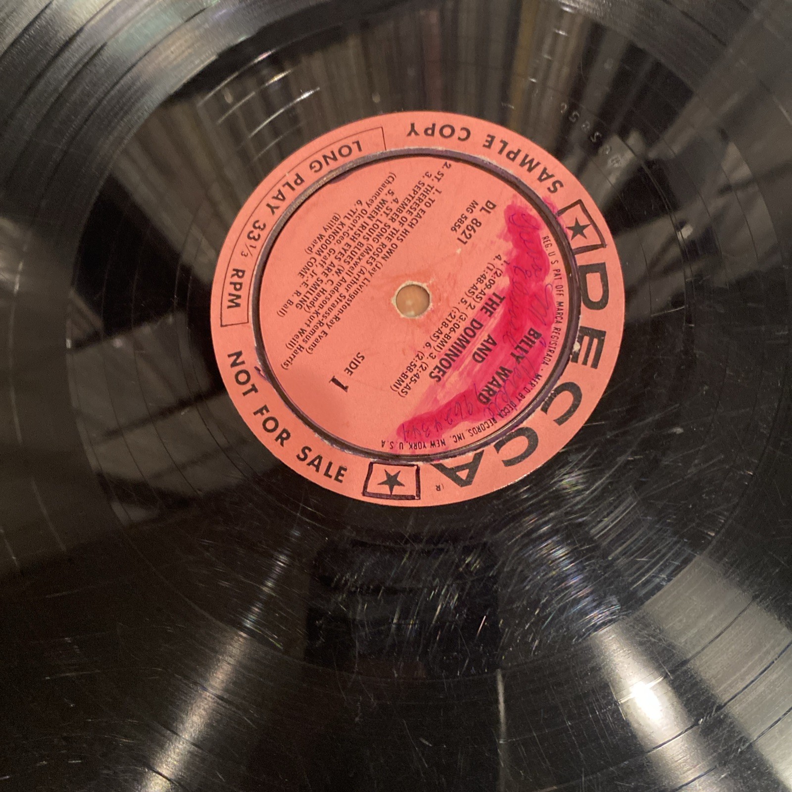 Original Billy Ward And The Dominoes 1958 Pink Label Promo DJ WLP Decca DL8621