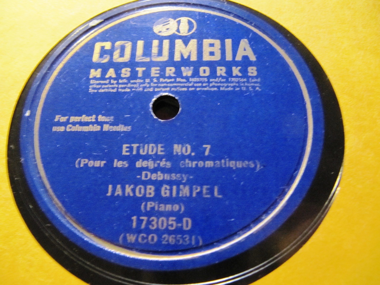 1939 JAKOB GIMPEL Polish Piano Debussy ETUDE No 1/ No 7 Columbia 17305-D