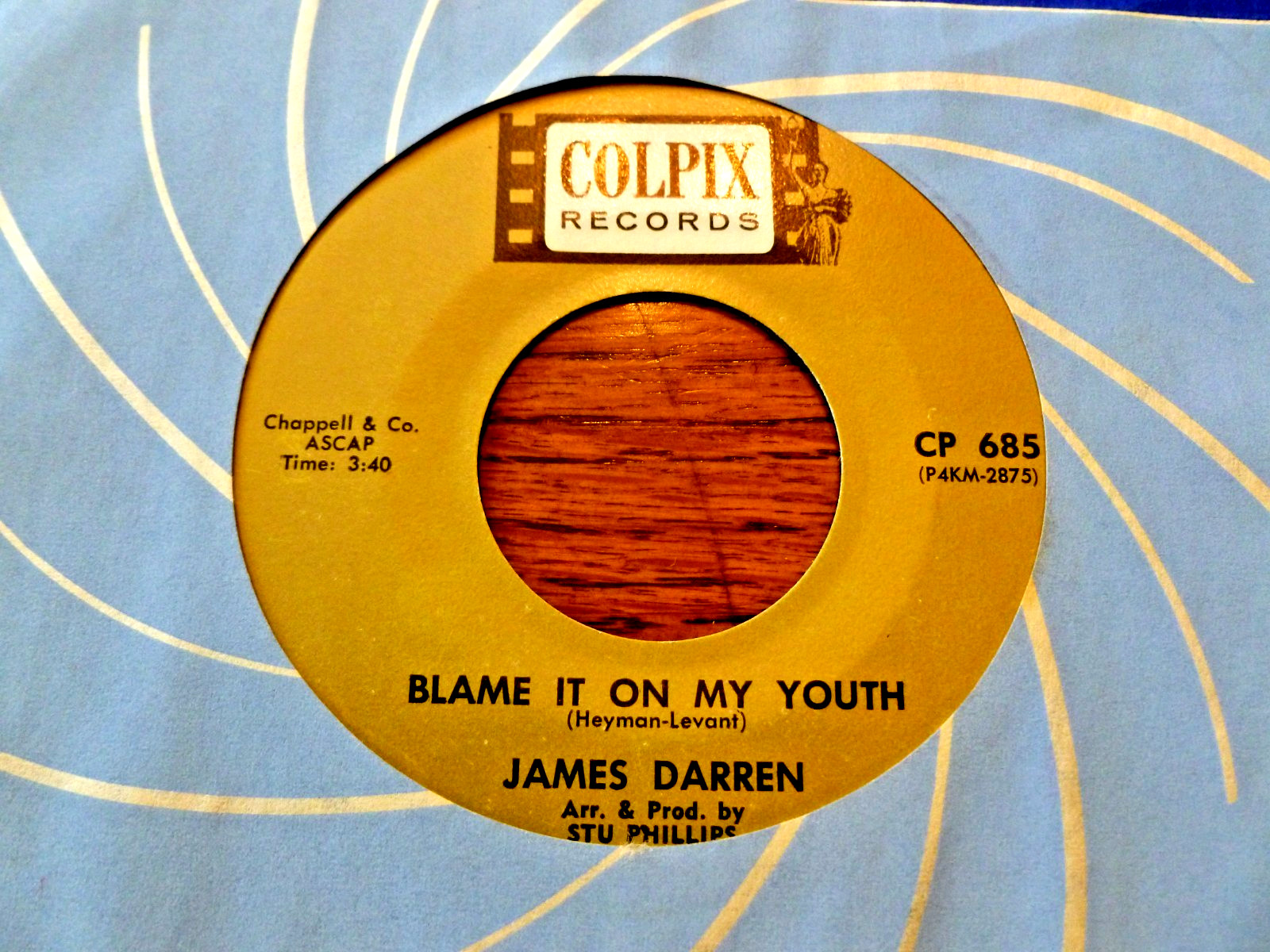James Darren-Colpix 45-Blame It On My Youth-Disc is NOS