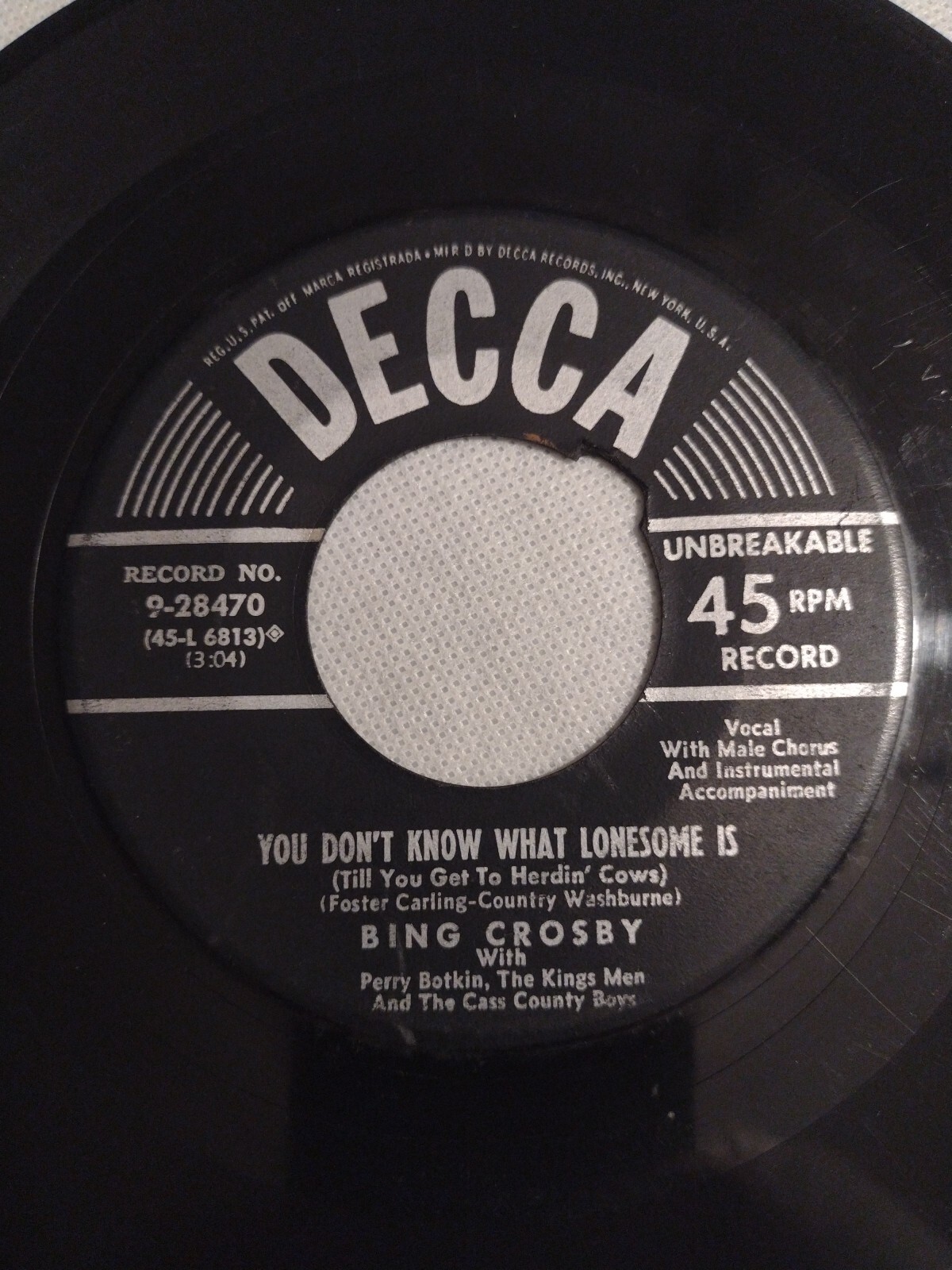 Bing Crosby – You Don’t Know What Lonesome Is/Open Up Your Heart 1952 Decca 45