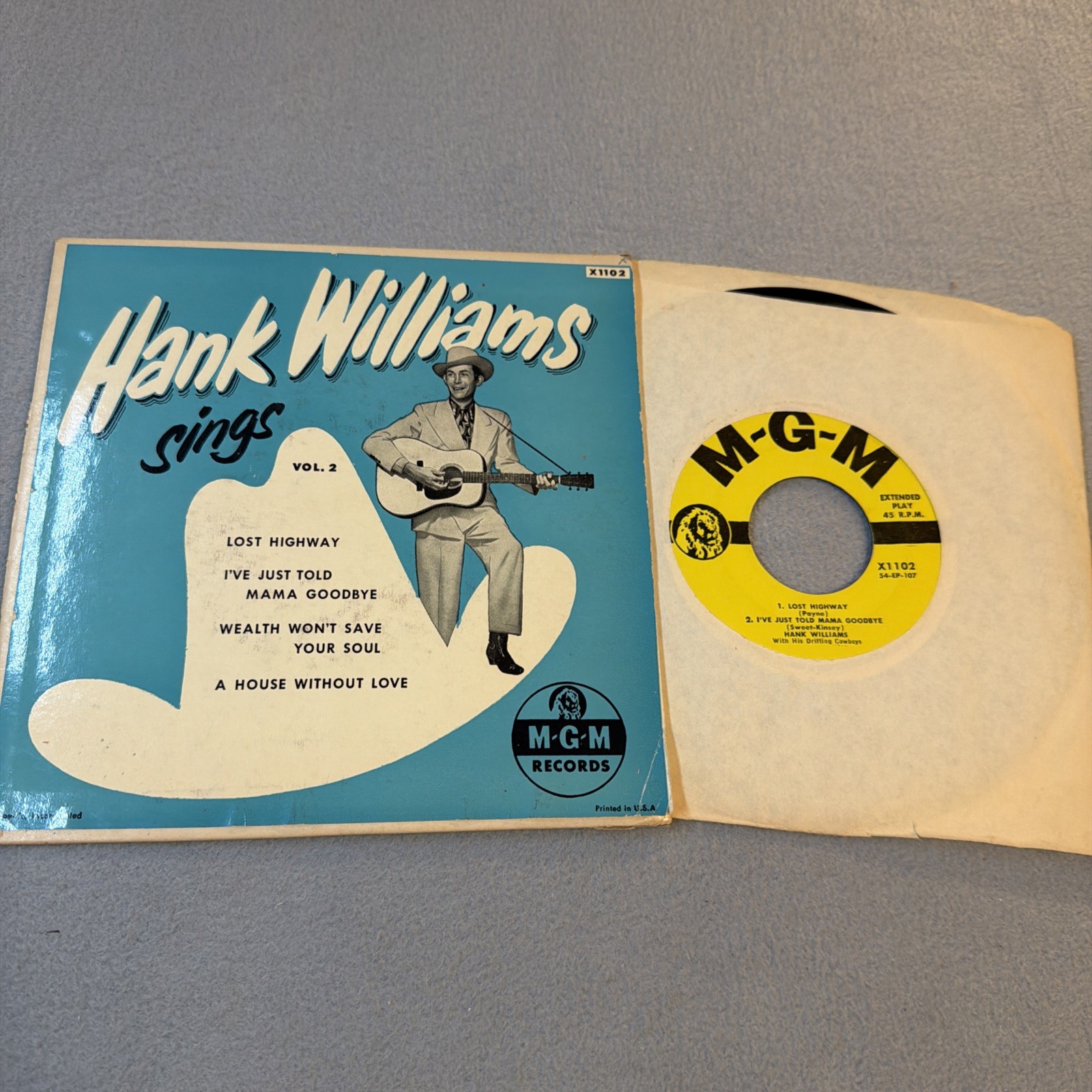 Hank Williams – Sings Volume 2 1954 MGM X1102 EP 45 Vinyl Excellent Lost Highway