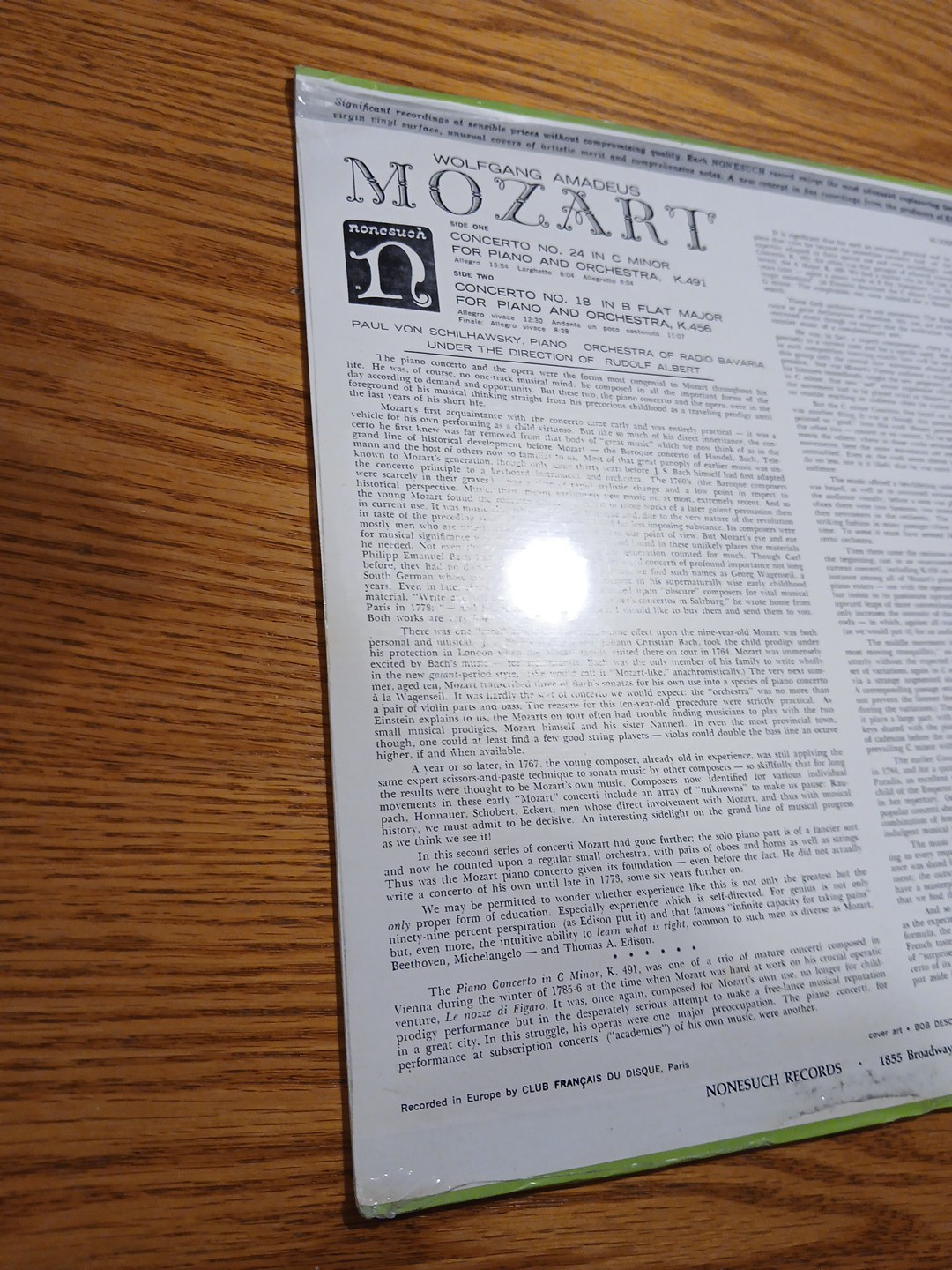 Nonesuch Wolfgang Amadeus Mozart Concerto No. 18 & No. 24 Stereo LP New Sealed