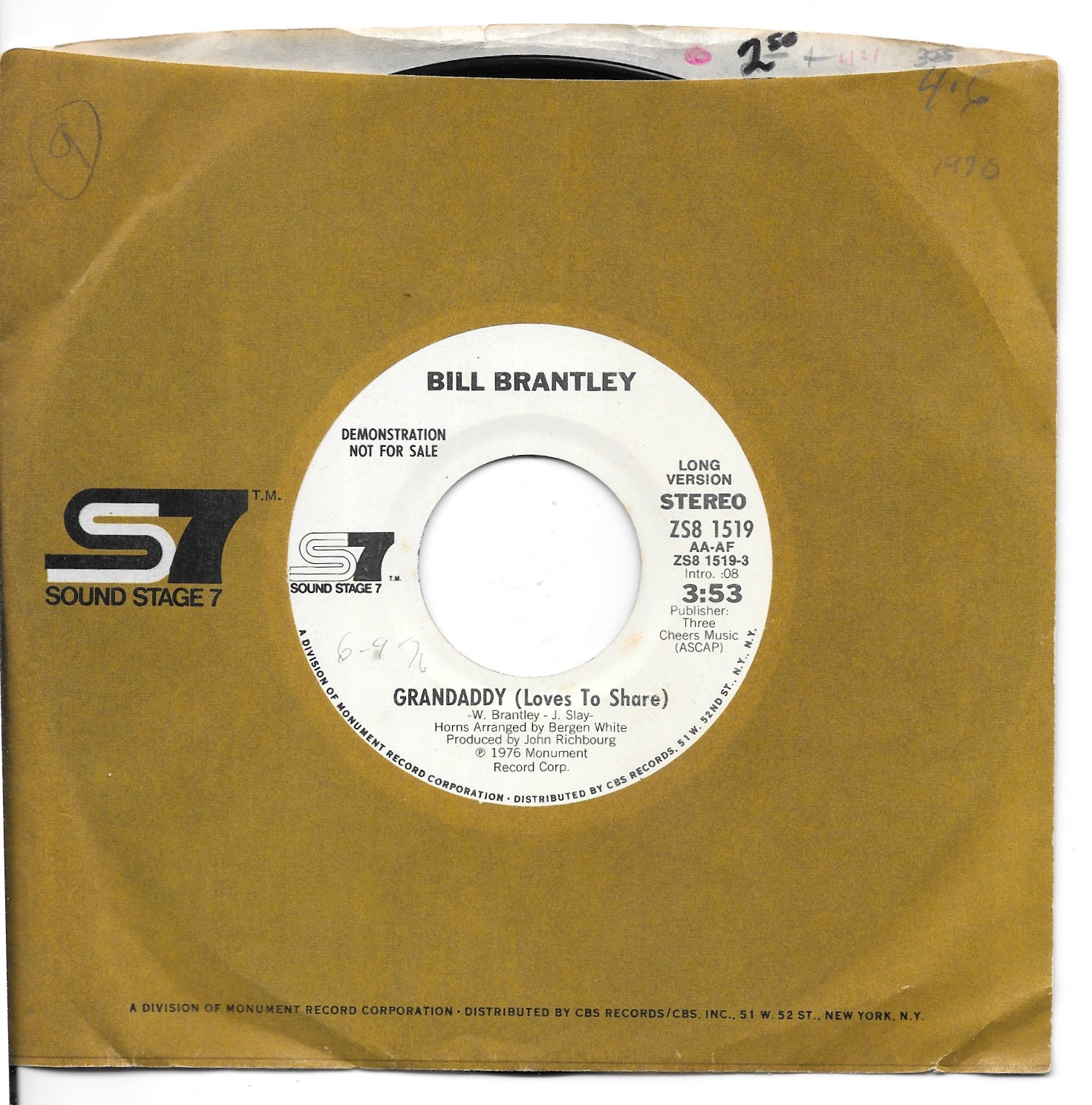 BILL BRANTLEY Grandaddy on Sound Stage 7 funk soul PROMO 45 HEAR