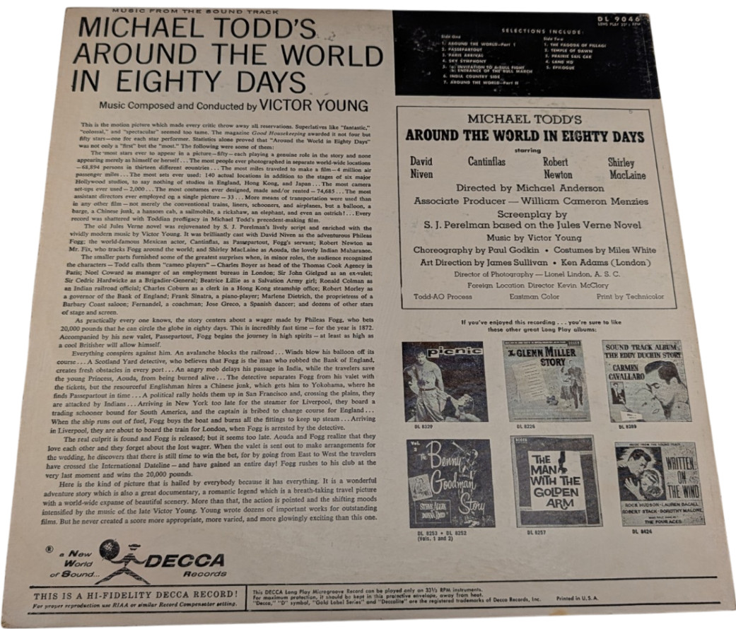 Victor Young Around the World in 80 Days LP (1957 Mono) Decca DL 9046 (VG/VG)