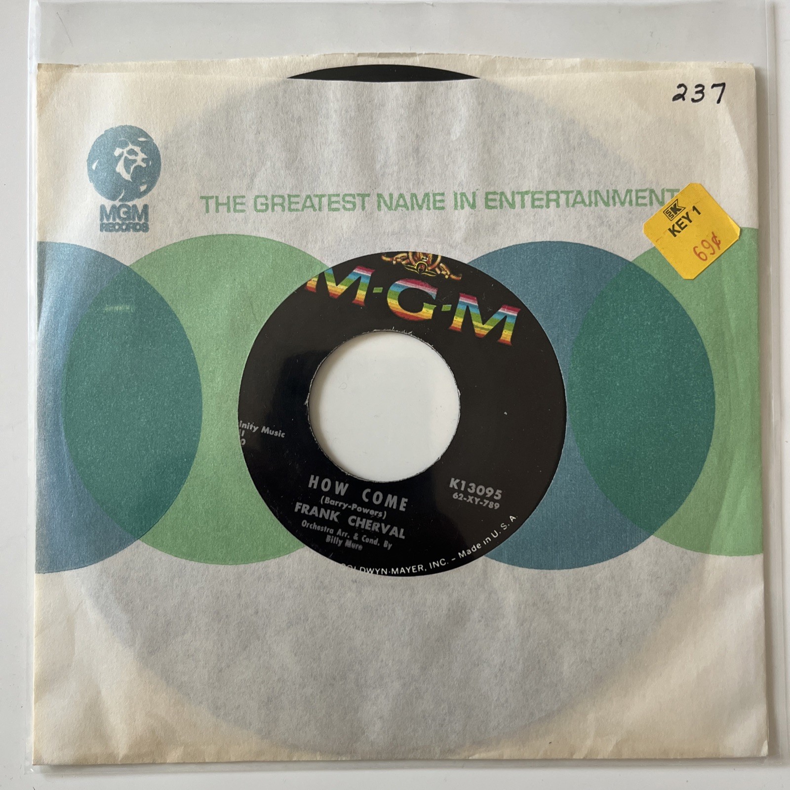 Frank Cherval – How Come / Tag Along, 1962 POPCORN, MGM Records, 45rpm 7″
