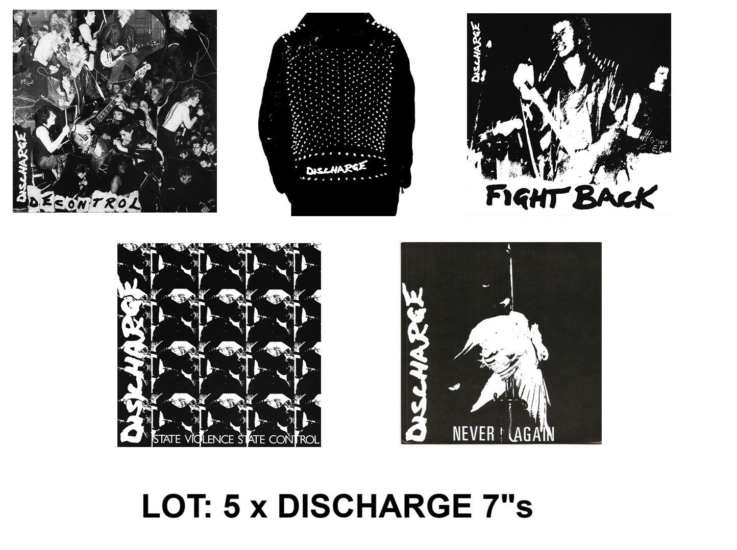 Discharge 5x 7″ Lot punk kbd varukers crass cro mags bad brains doom mob 47 dri