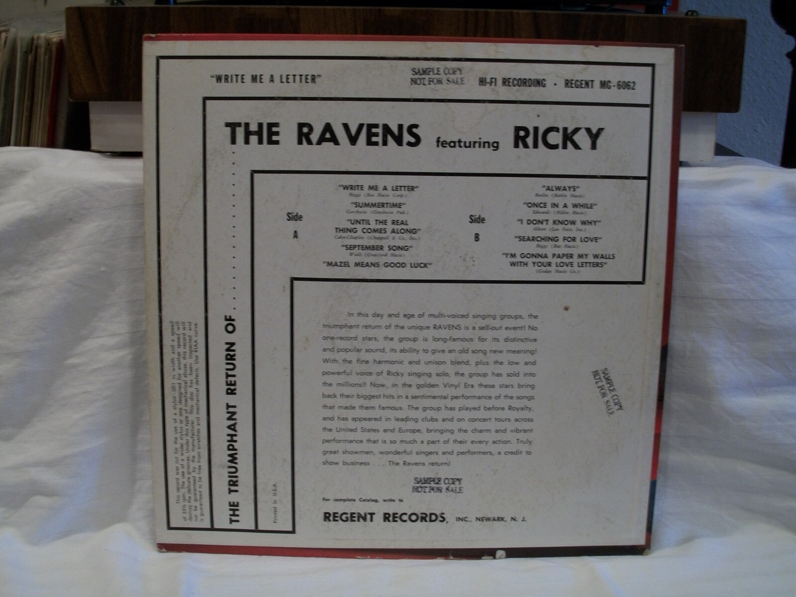 THE RAVENS staring RICKY – WRITE ME A LETTER (MG6062) VG+ cond. RARE PROMO ALBUM