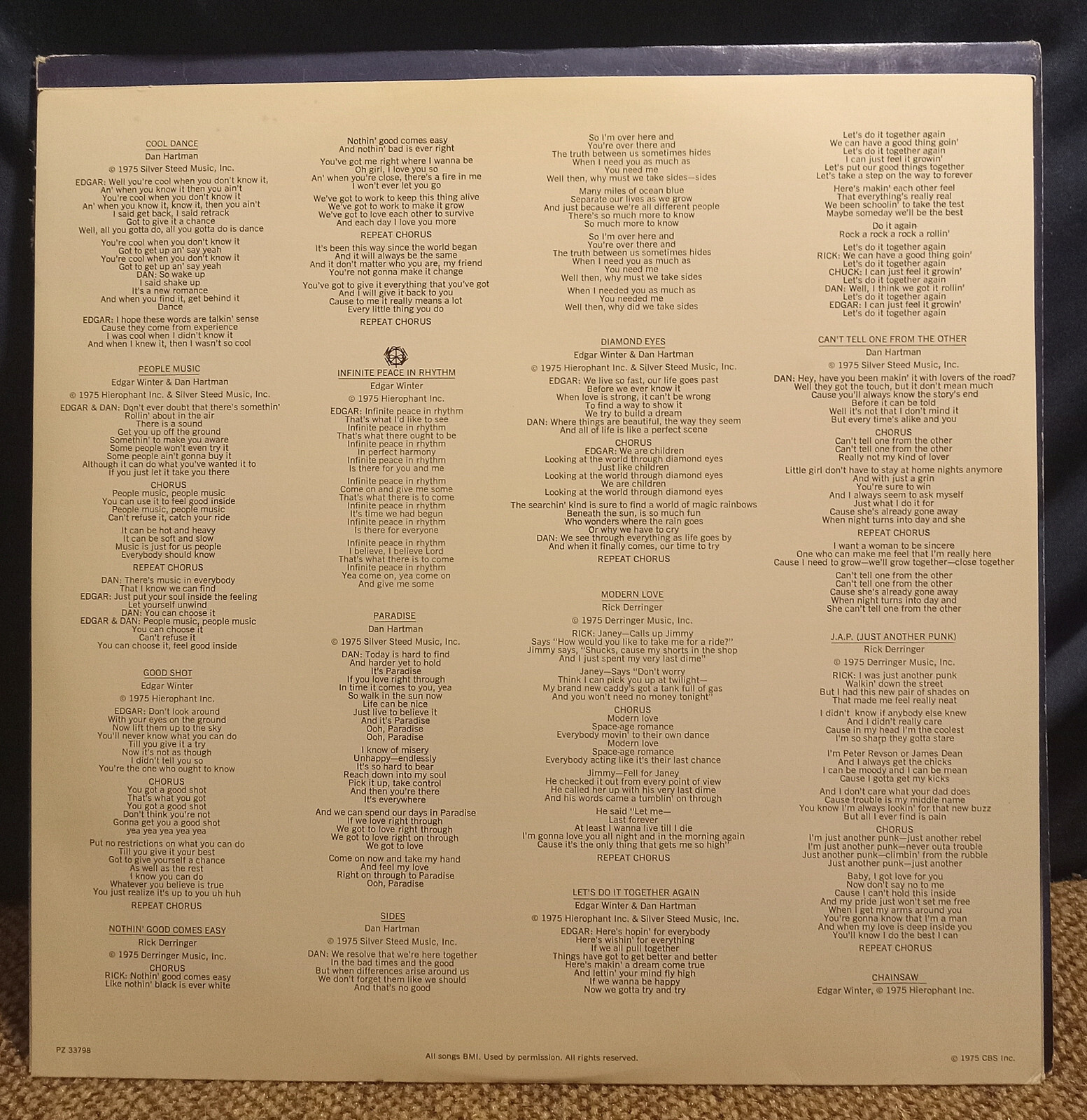 Edgar Winter Group w/ Rick Derringer – Vinyl, LP – 1975, Blue Sky/CBS PZ 33798