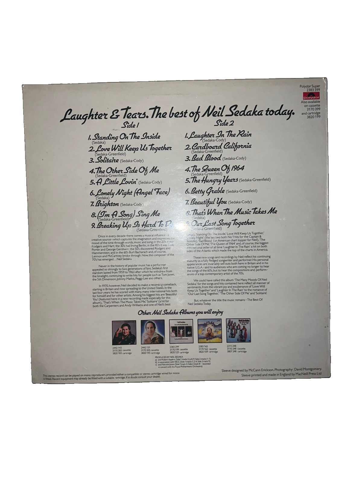 Neil Sedaka – Laughter & Tears: The Best of Today – 1976 UK Vinyl LP (29)
