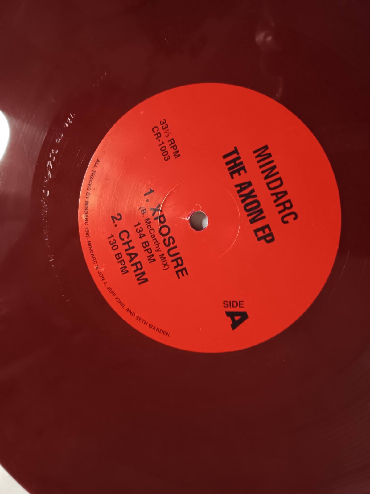 Mindarc-The Axon EP-Techno Acid House 1992 COLLISION RECORDS CR-1003 RED VINYL