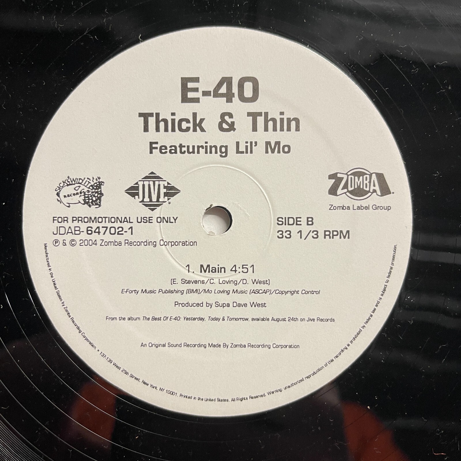 E-40 ‎– Thick & Thin 12″ Vinyl 2004 Jive ‎– JDAB-64702-1