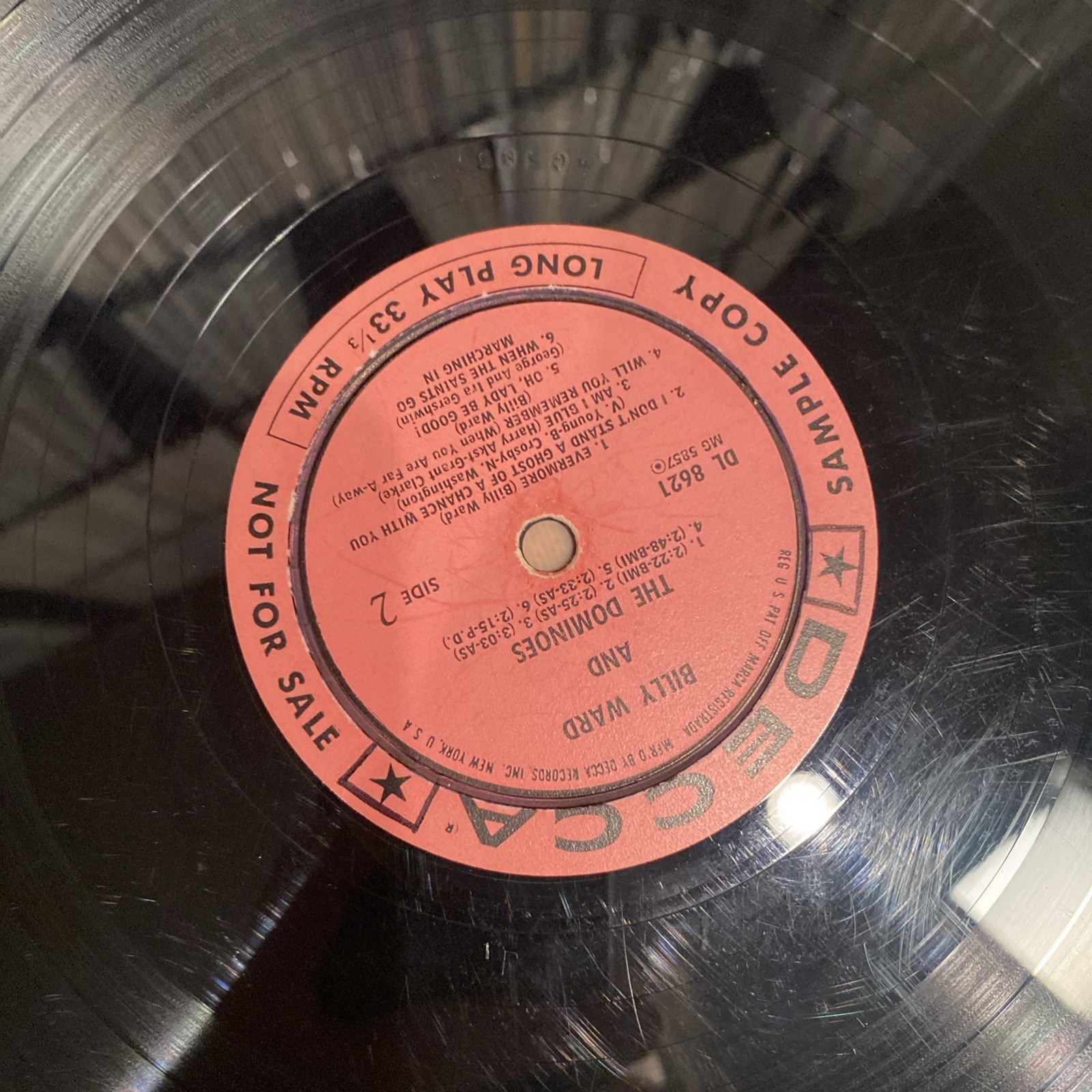 Original Billy Ward And The Dominoes 1958 Pink Label Promo DJ WLP Decca DL8621