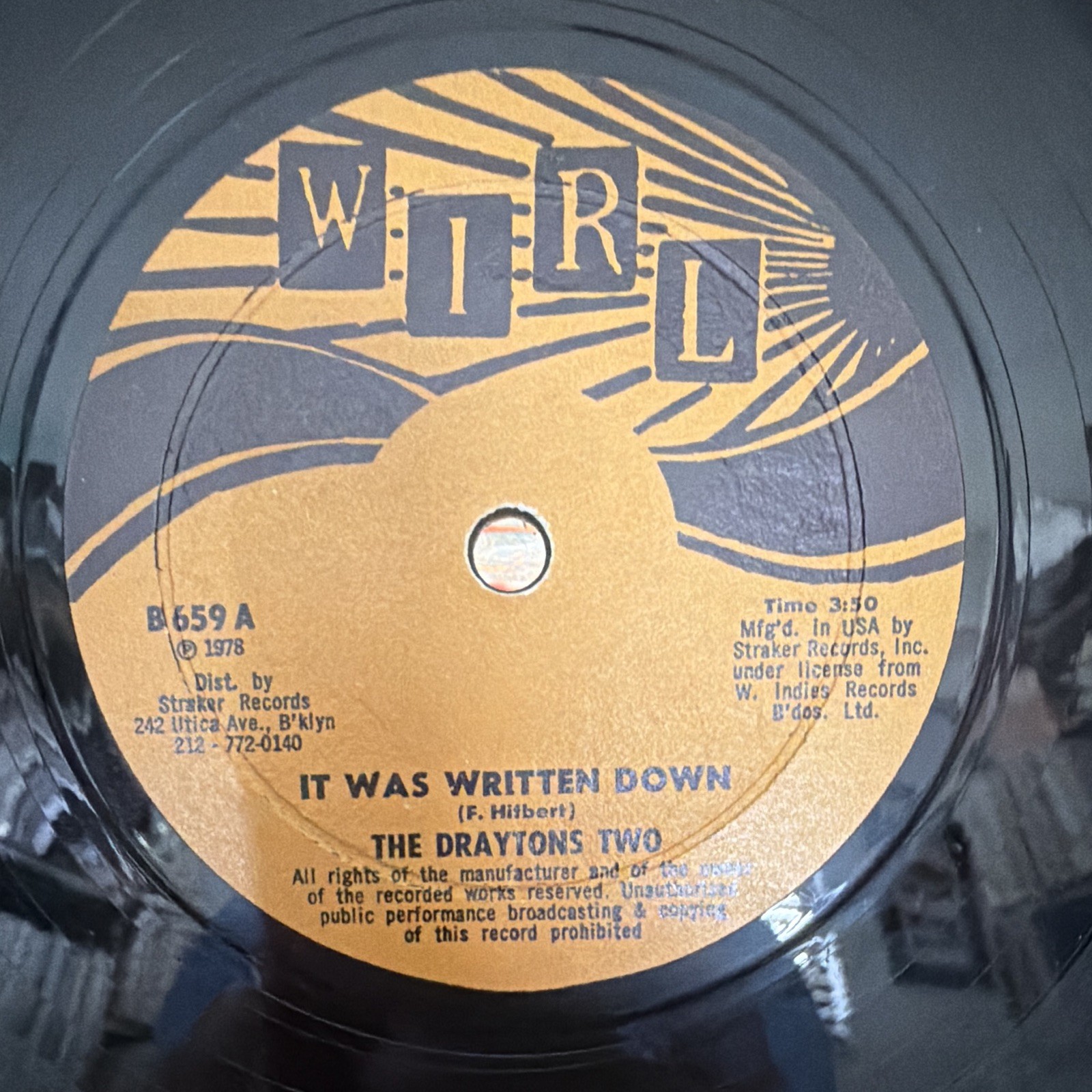 The Draytons Two “It Was Written Down / Play Dah Spouge” Vinyl Single (1978)
