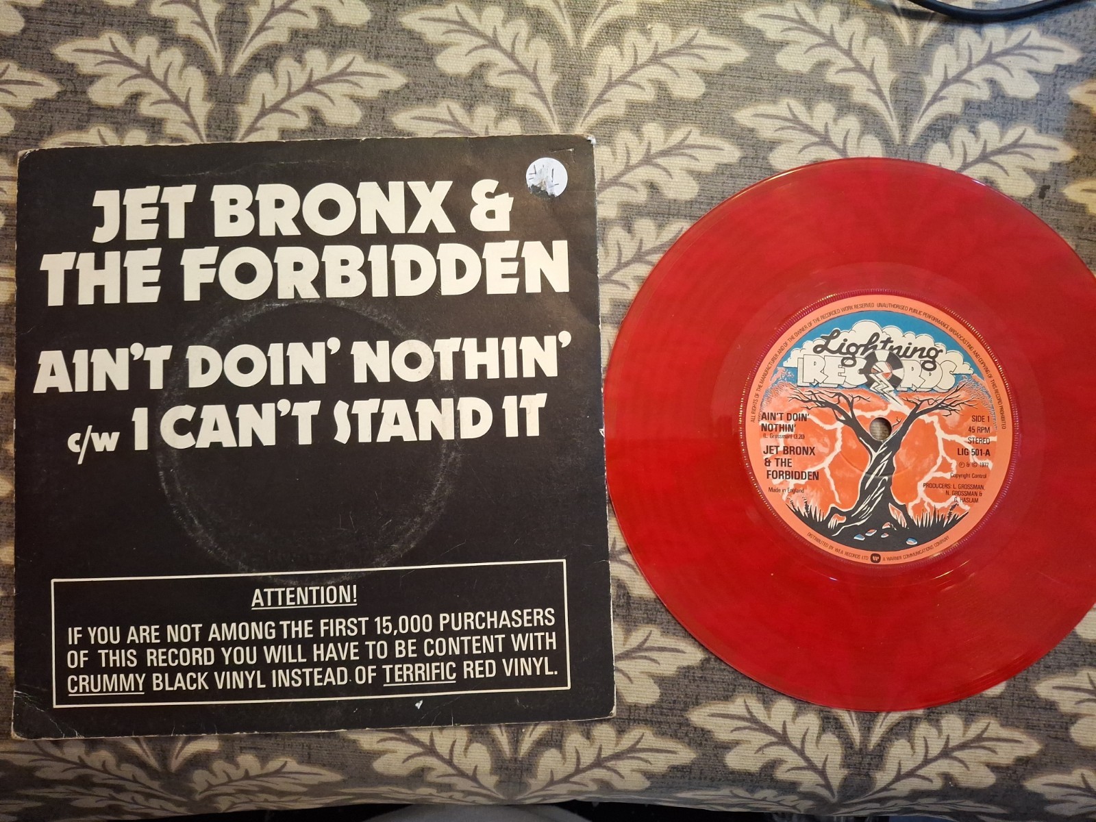 JET BRONX & THE FORBIDDEN “AIN’T DOIN’ NOTHIN’ ” RED VINYL 45 RPM VINYL SGL 1977