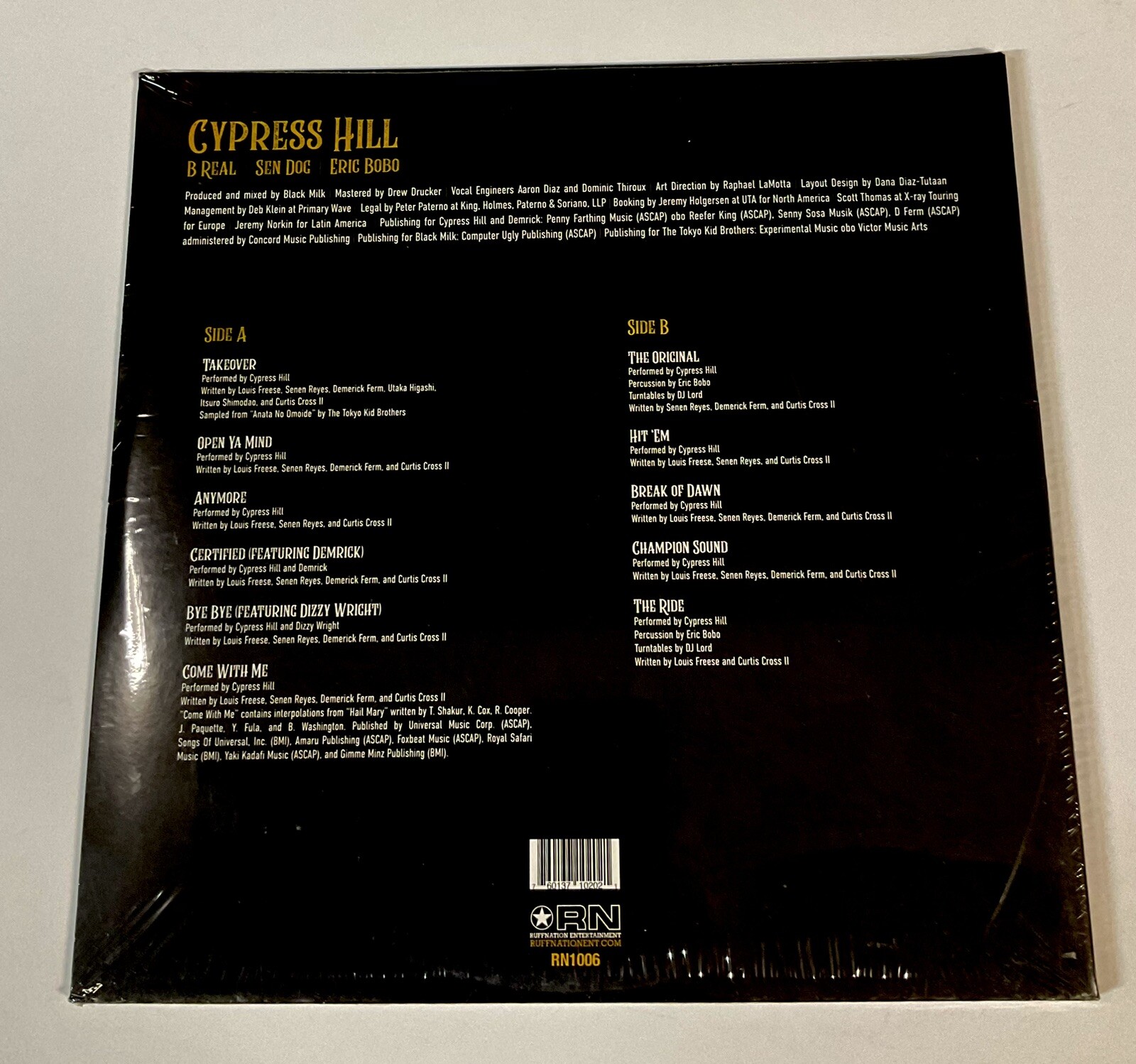 Cypress Hill – Back In Black LP On Vinyl Hip Hop B Real Sen Dog Eric Bobo