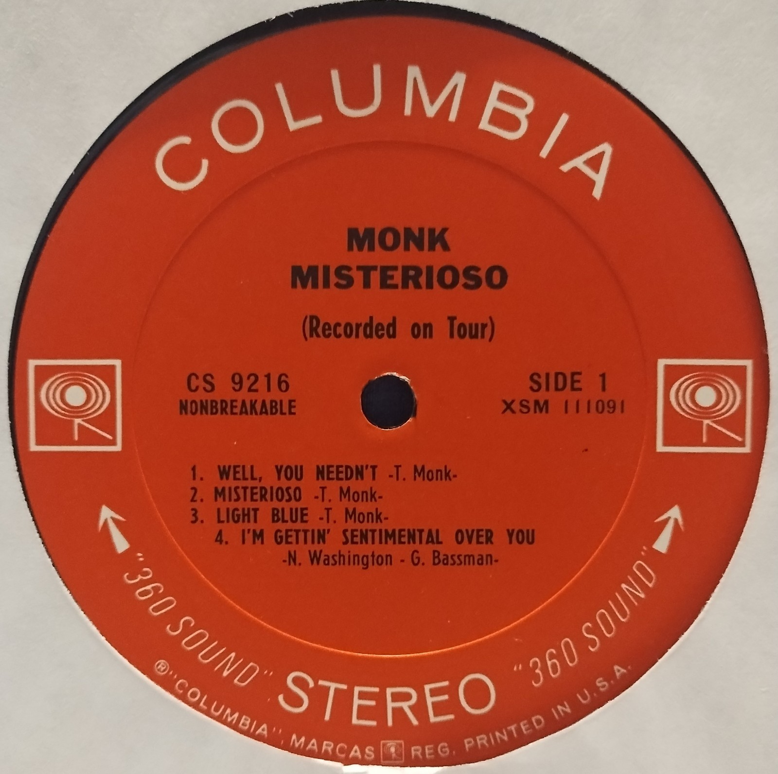 THELONIOUS MONK Misterioso-Recorded on Tour SCARCE EX 1965 2-EYE 360 COLUMBIA LP