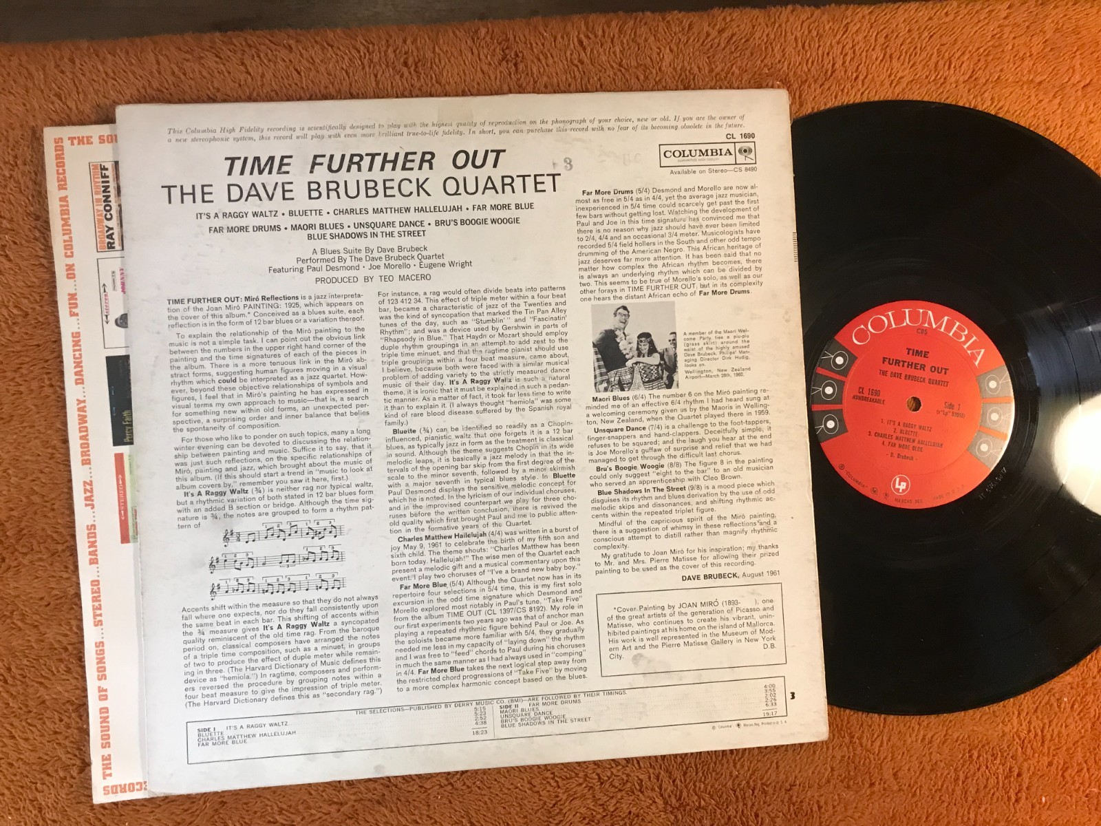 Dave Brubeck Quartet Time Further Out LP Columbia CL 1690 6-Eye MONO 1961 rare!